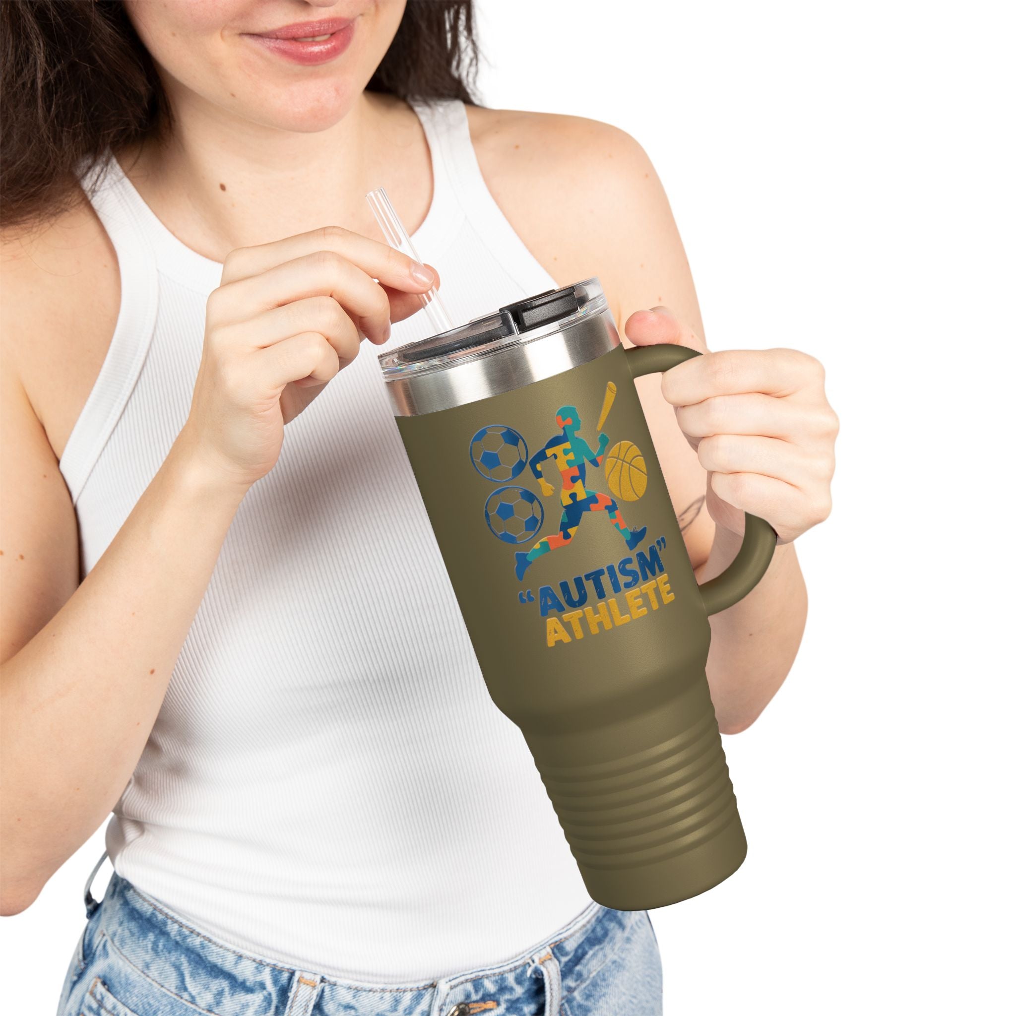 Autism Athlete 40oz Insulated Travel Mug — Sports Awareness Tumbler