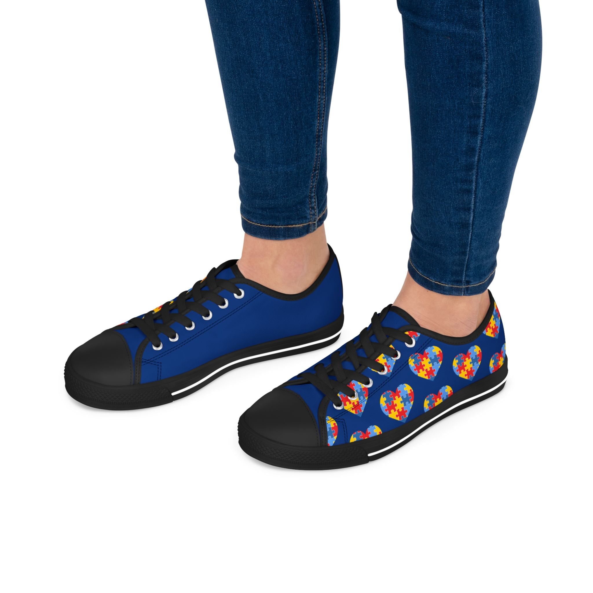 Low Top Sneakers — Blue Puzzle Heart Pattern Casual Shoes (Autism Awareness)