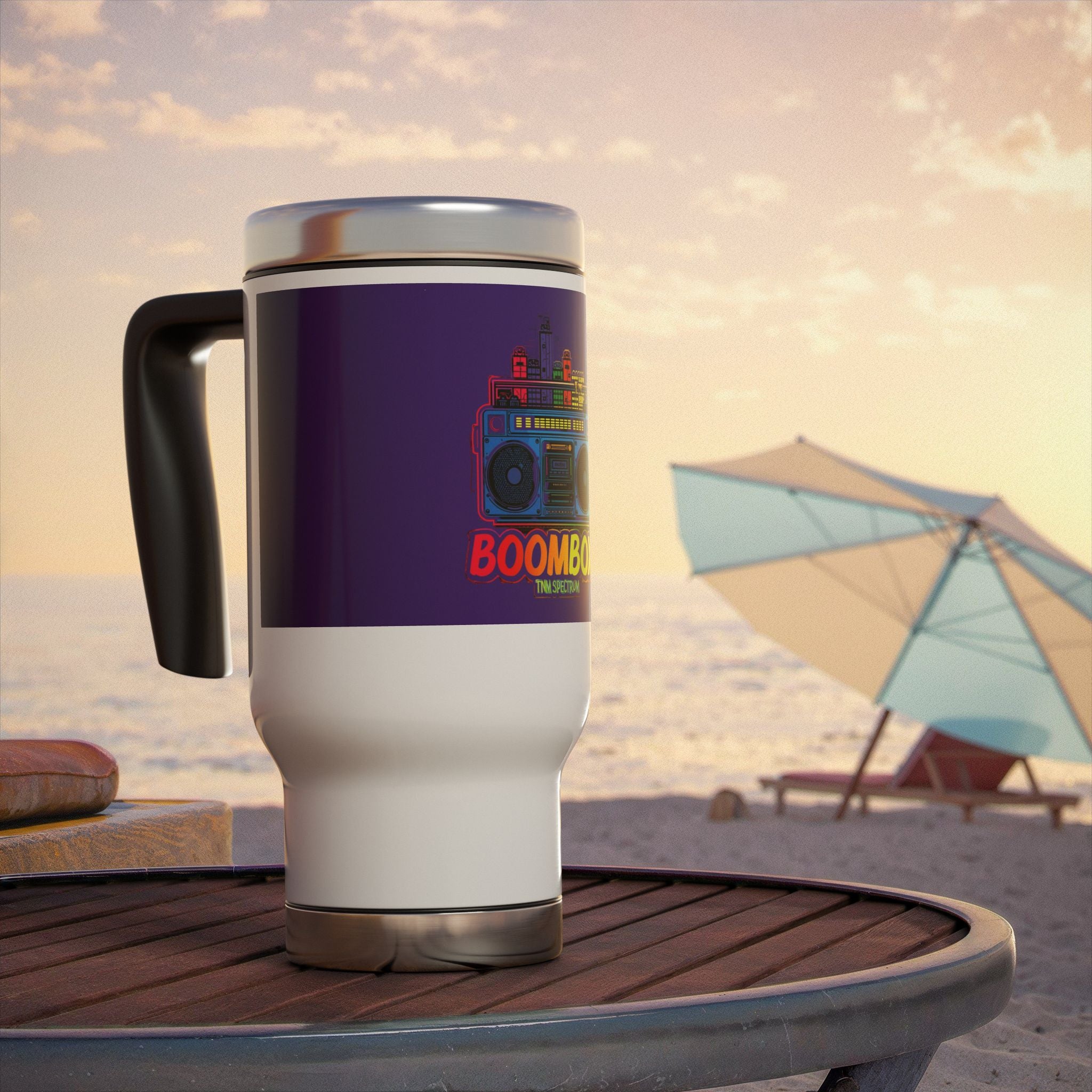 Boombox Retro Travel Mug — 14oz Stainless Steel Handle Tumbler