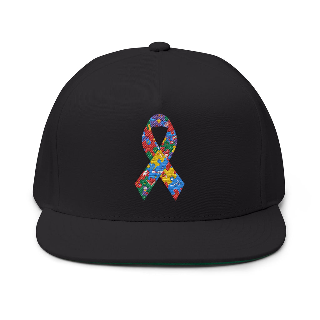 Embroidered Colorful Puzzle Ribbon Snapback Hat — Autism Awareness Flat Bill Cap