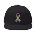Embroidered Colorful Puzzle Ribbon Snapback Hat — Autism Awareness Flat Bill Cap