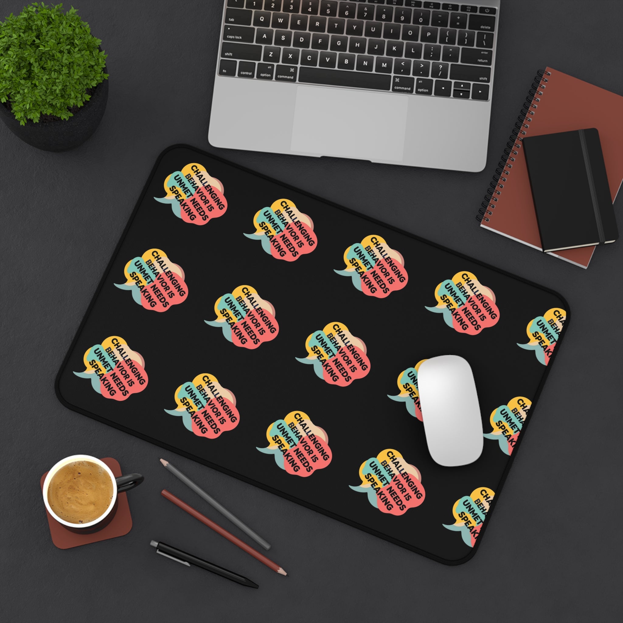 Retro Speech Bubble Desk Mat — "Challenge Accepted" Pattern