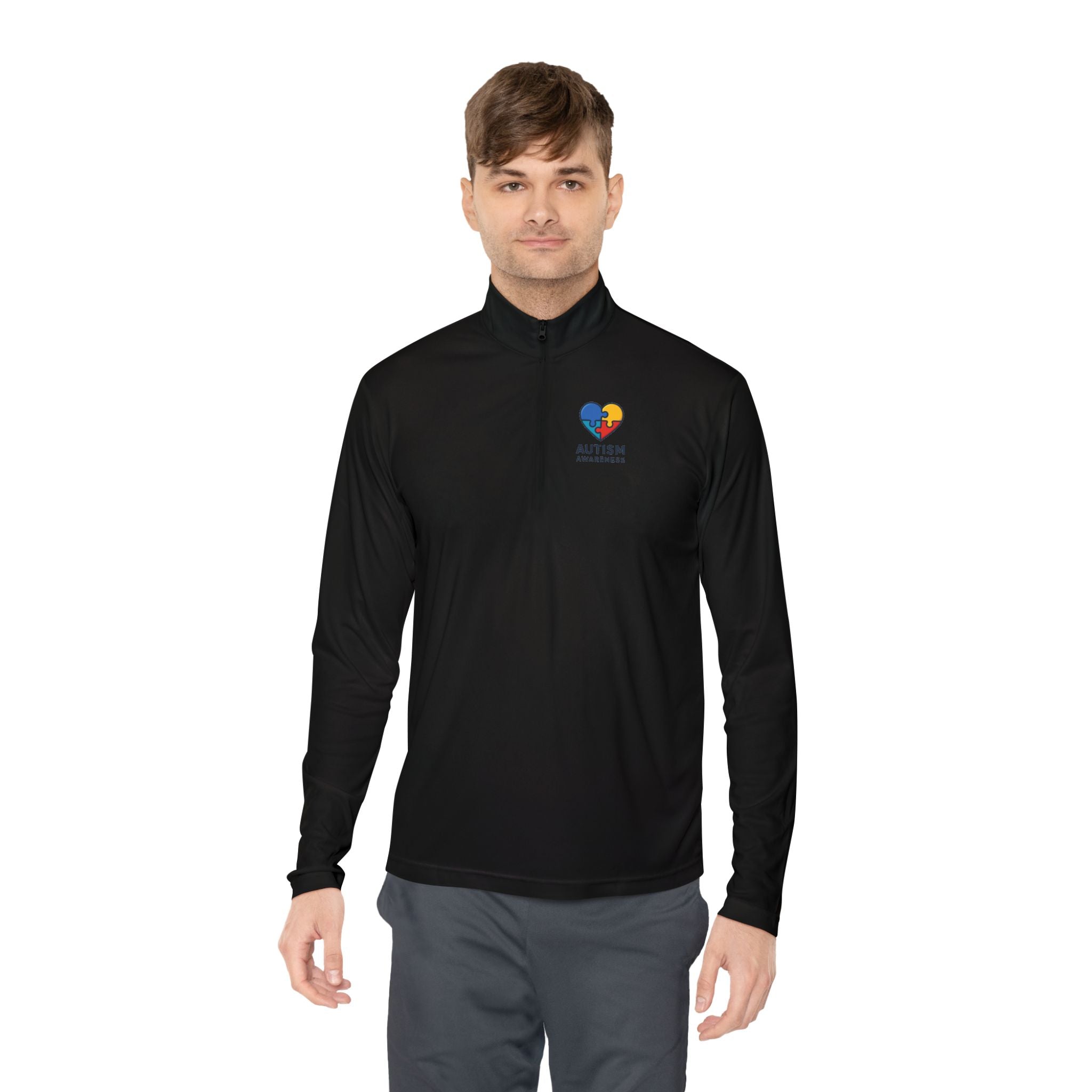 Autism Awareness Quarter-Zip Pullover — Puzzle Heart Logo