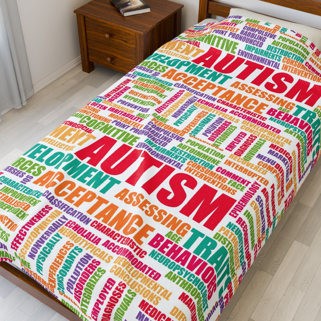 Autism Awareness Word Cloud Velveteen Blanket