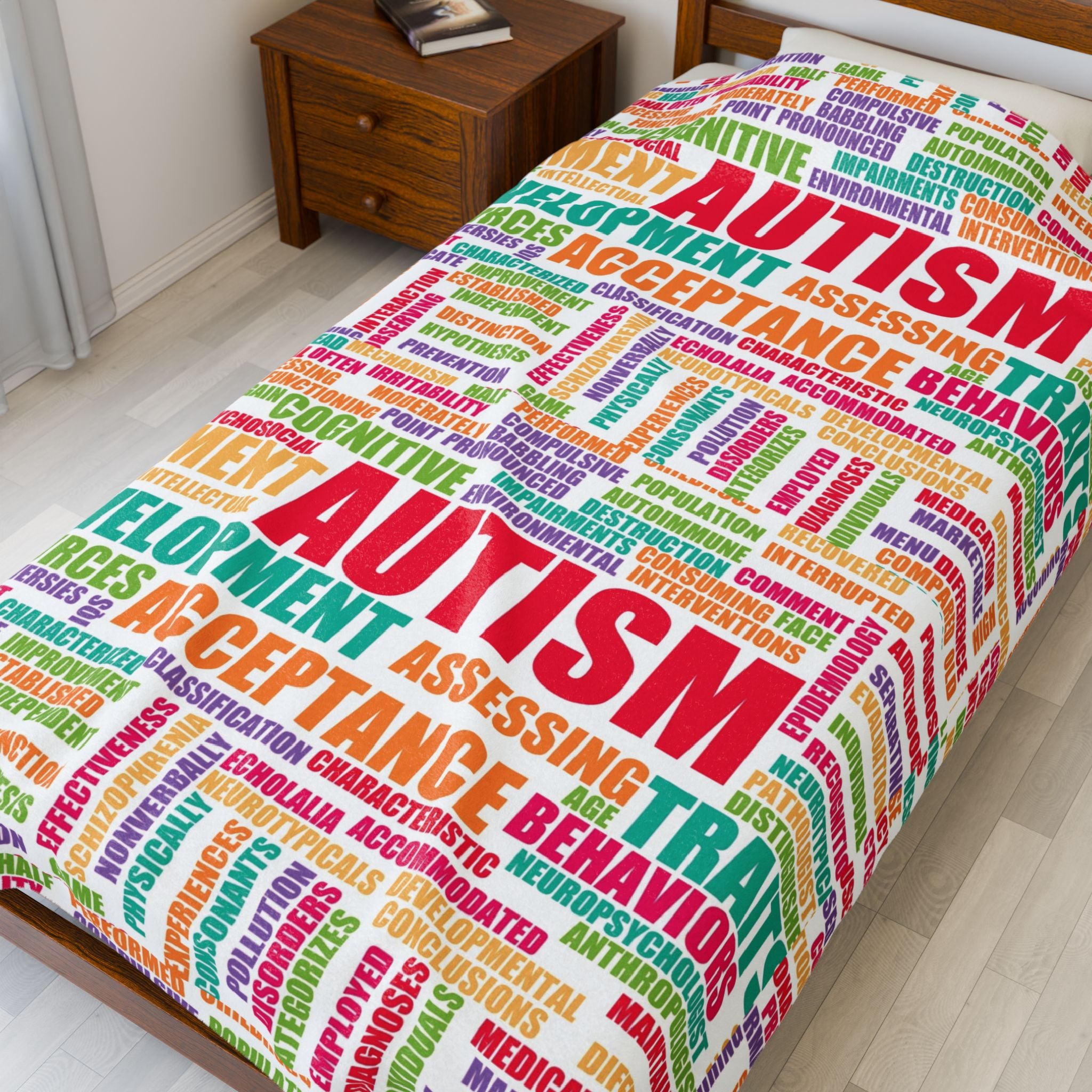Autism Awareness Word Cloud Velveteen Blanket