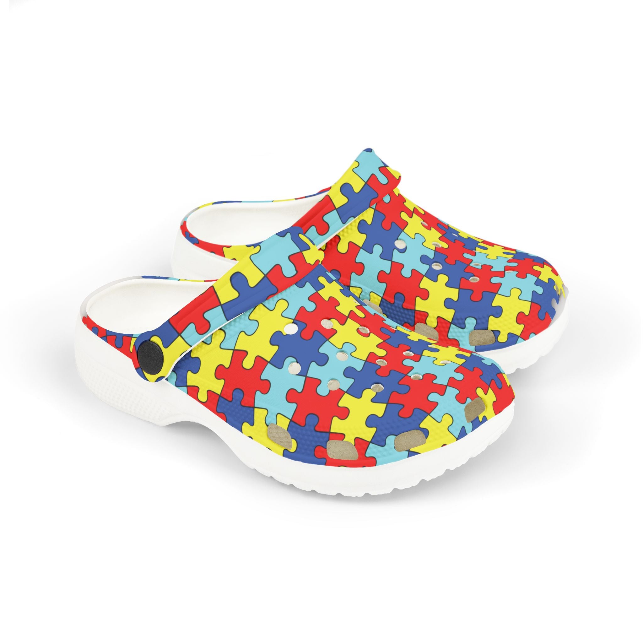 Kids Puzzle Print Foam Clogs — Colorful Autism Awareness Slip-Ons