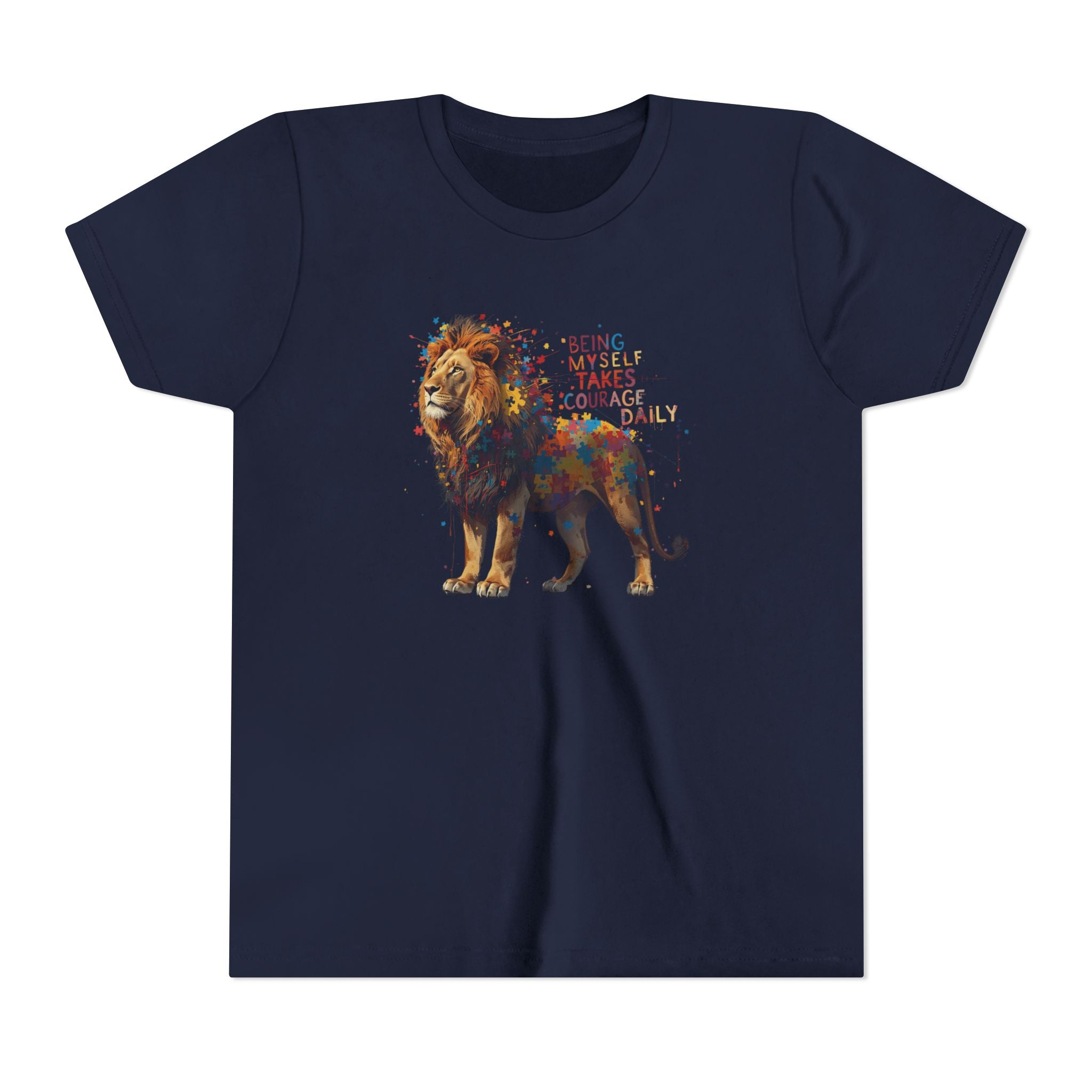 Youth Tee — Colorful Lion "Being Brave Takes Courage" Inspirational Kids Shirt