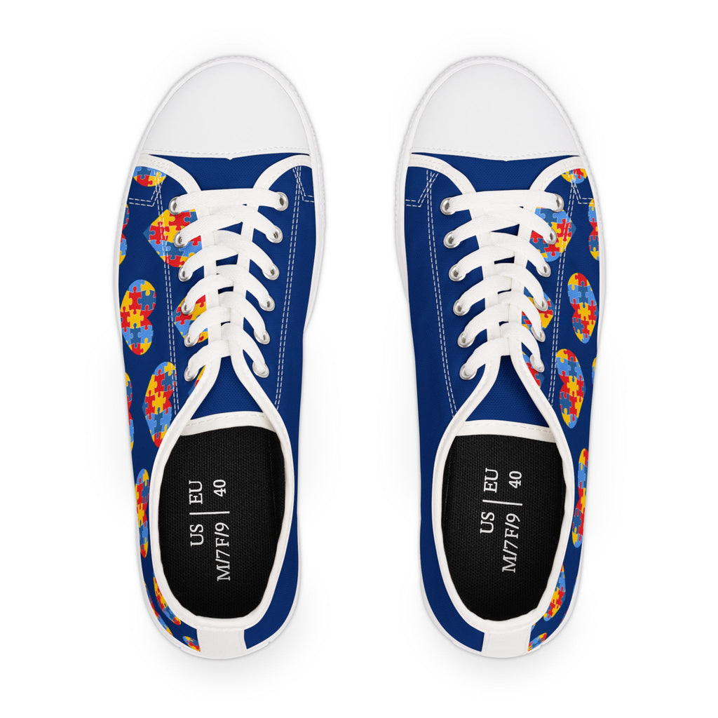 Low Top Sneakers — Blue Puzzle Heart Pattern Casual Shoes (Autism Awareness)
