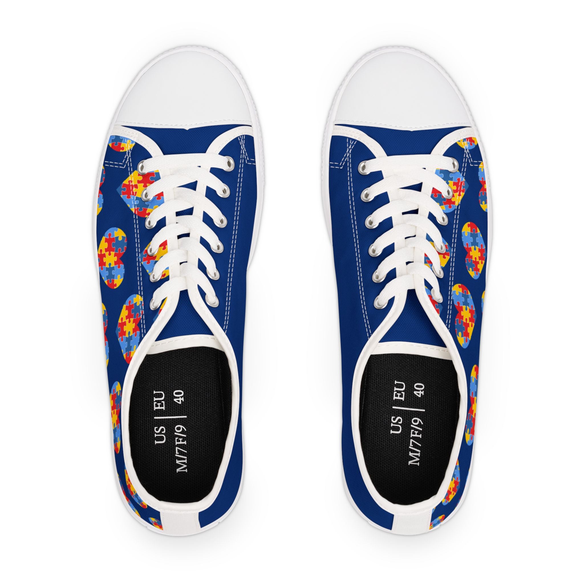 Low Top Sneakers — Blue Puzzle Heart Pattern Casual Shoes (Autism Awareness)