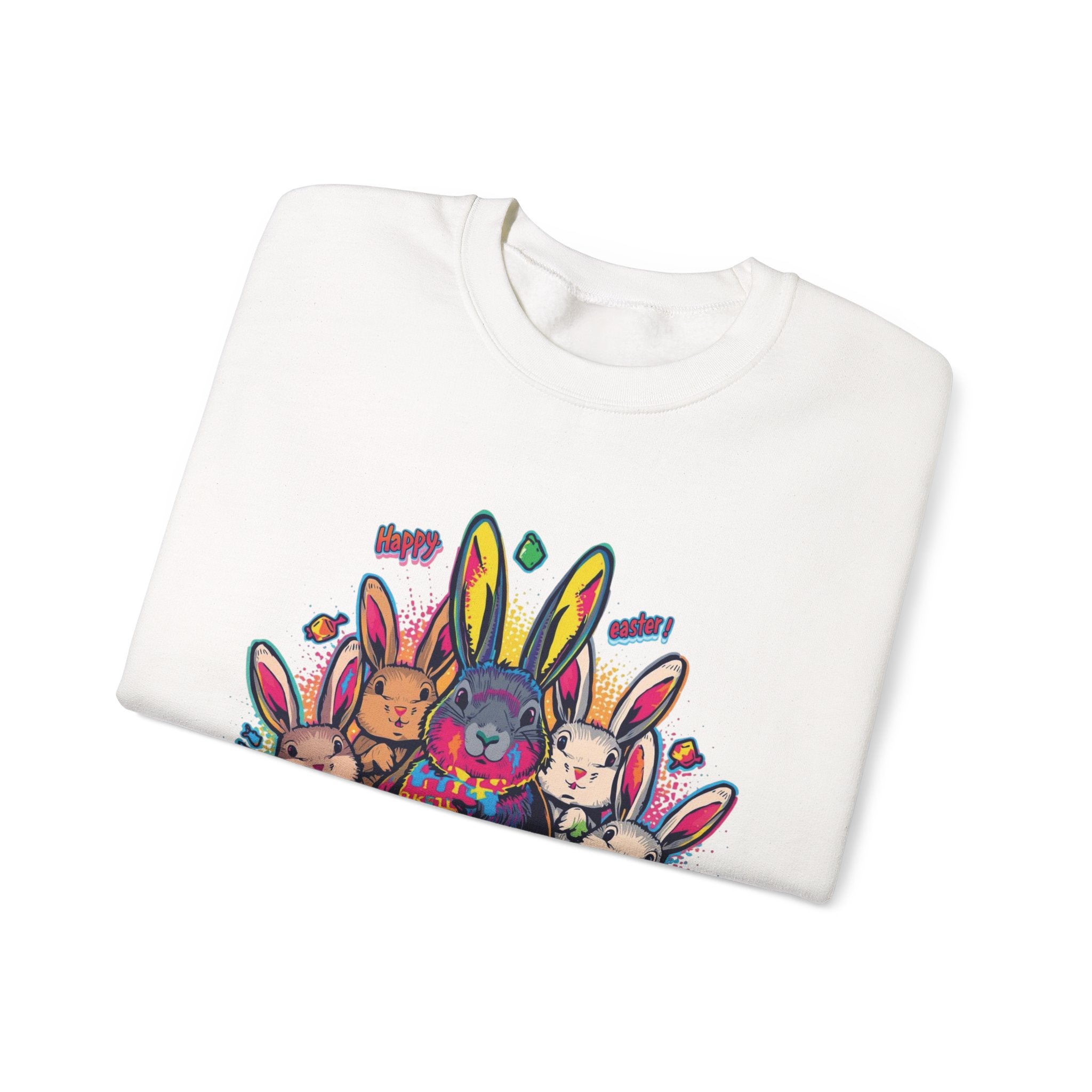 Easter Meets Autism Crewneck Sweatshirt — Colorful Bunnies & Painted Eggs Design