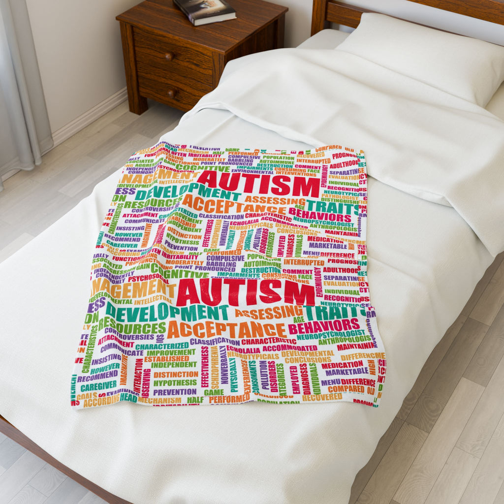 Autism Awareness Word Cloud Velveteen Blanket