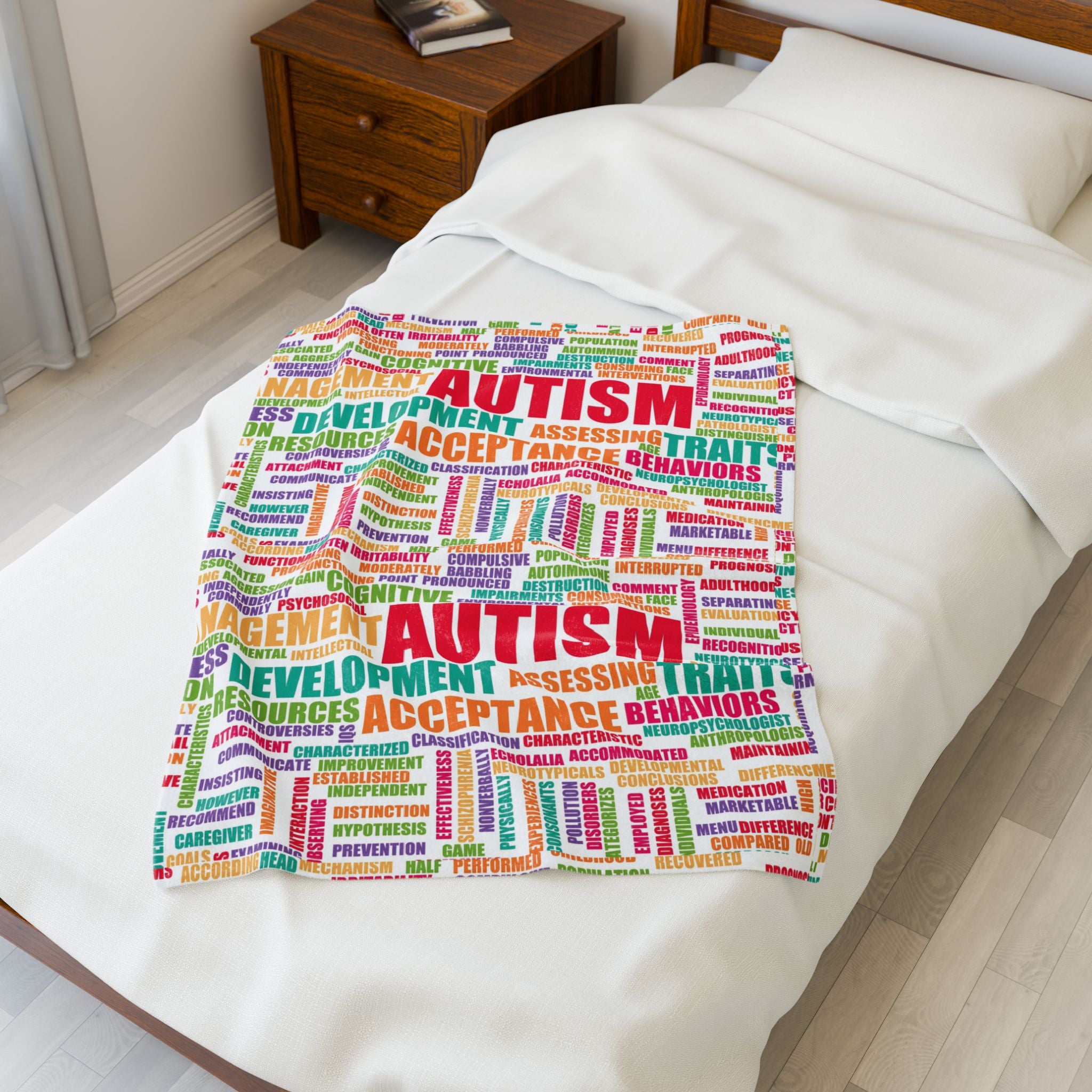 Autism Awareness Word Cloud Velveteen Blanket