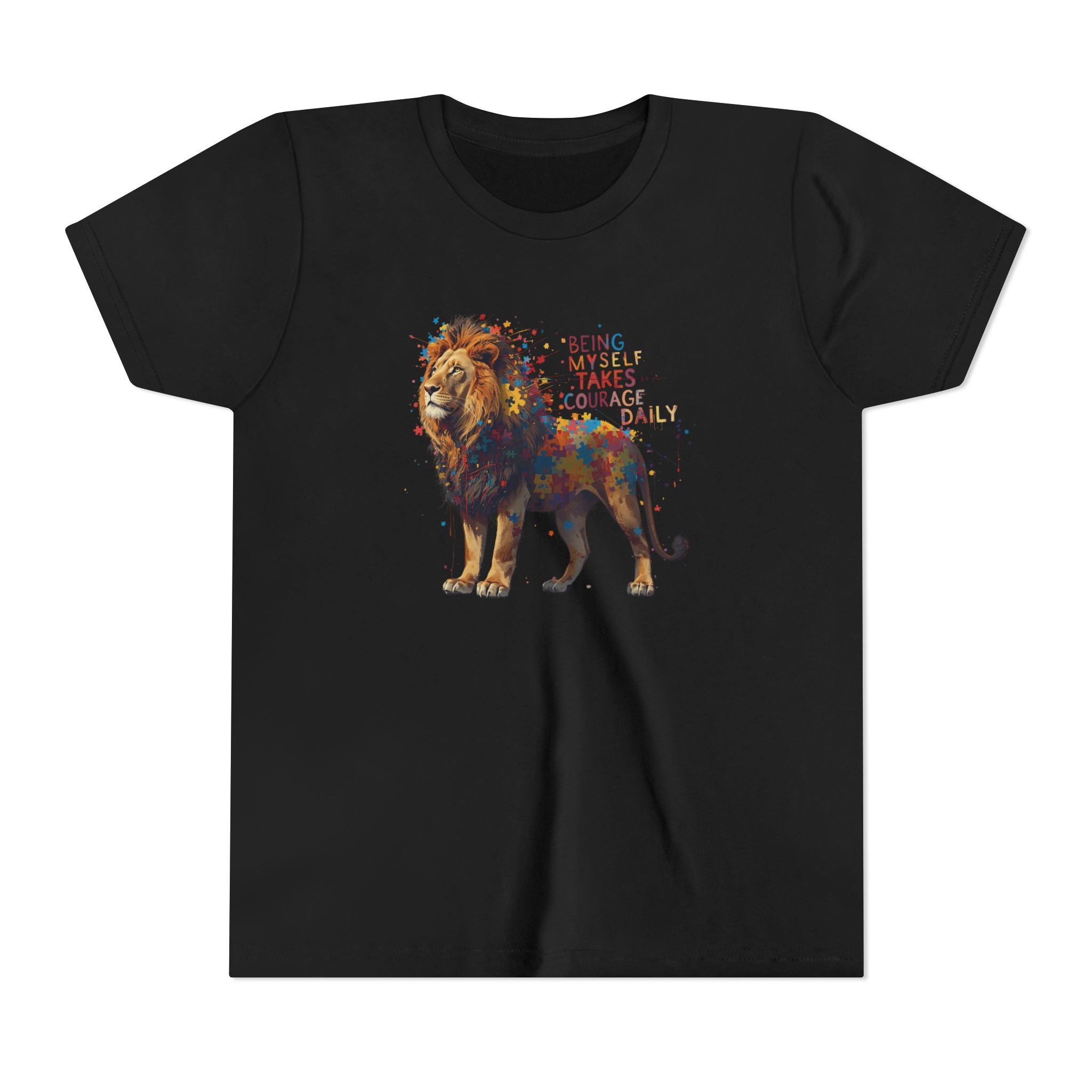 Youth Tee — Colorful Lion "Being Brave Takes Courage" Inspirational Kids Shirt