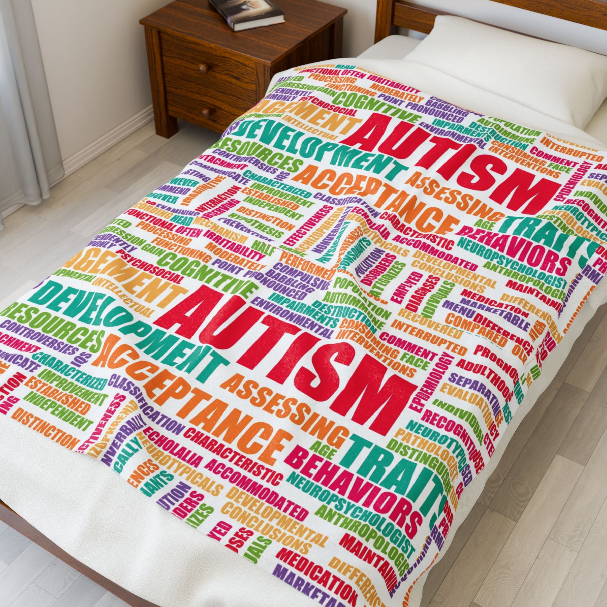 Autism Awareness Word Cloud Velveteen Blanket