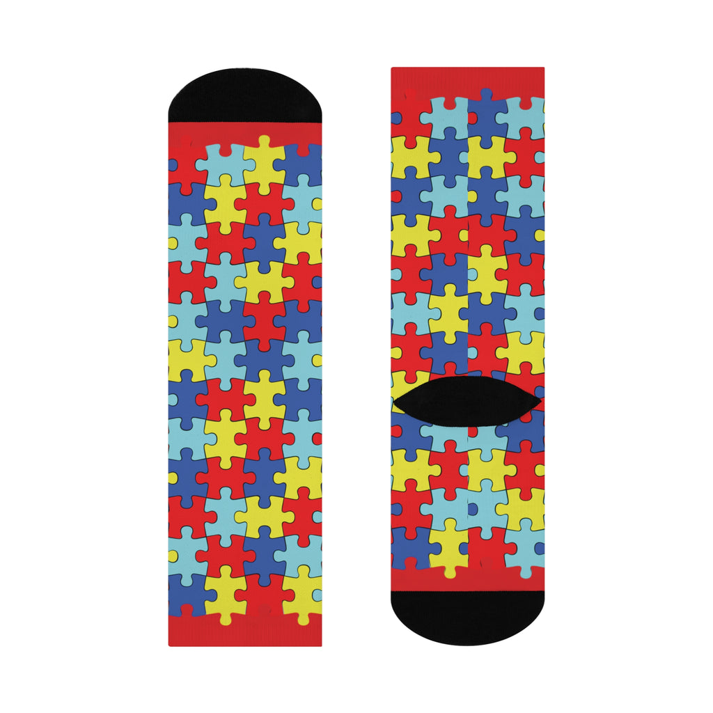 Autism Puzzle Piece Crew Socks — Colorful Awareness Cushioned Socks