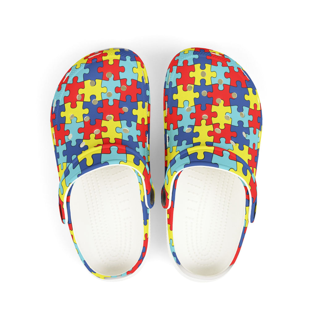 Kids Puzzle Print Foam Clogs — Colorful Autism Awareness Slip-Ons