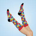Autism Puzzle Piece Crew Socks — Colorful Awareness Cushioned Socks