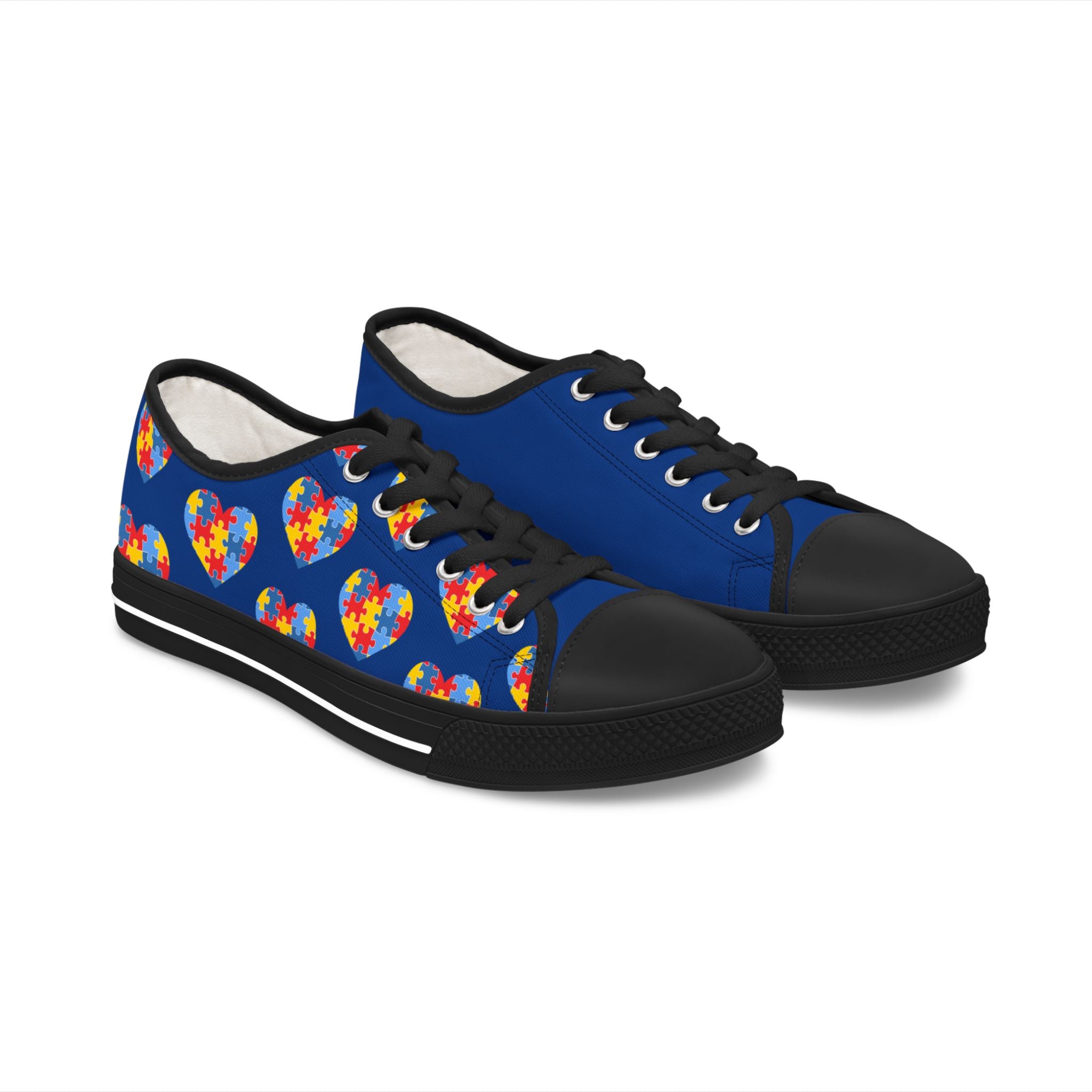 Low Top Sneakers — Blue Puzzle Heart Pattern Casual Shoes (Autism Awareness)