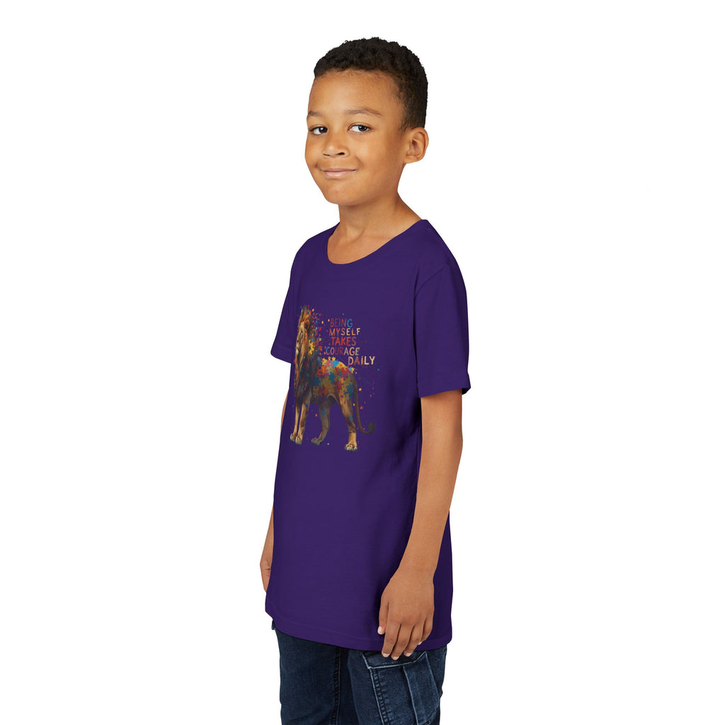 Youth Tee — Colorful Lion "Being Brave Takes Courage" Inspirational Kids Shirt