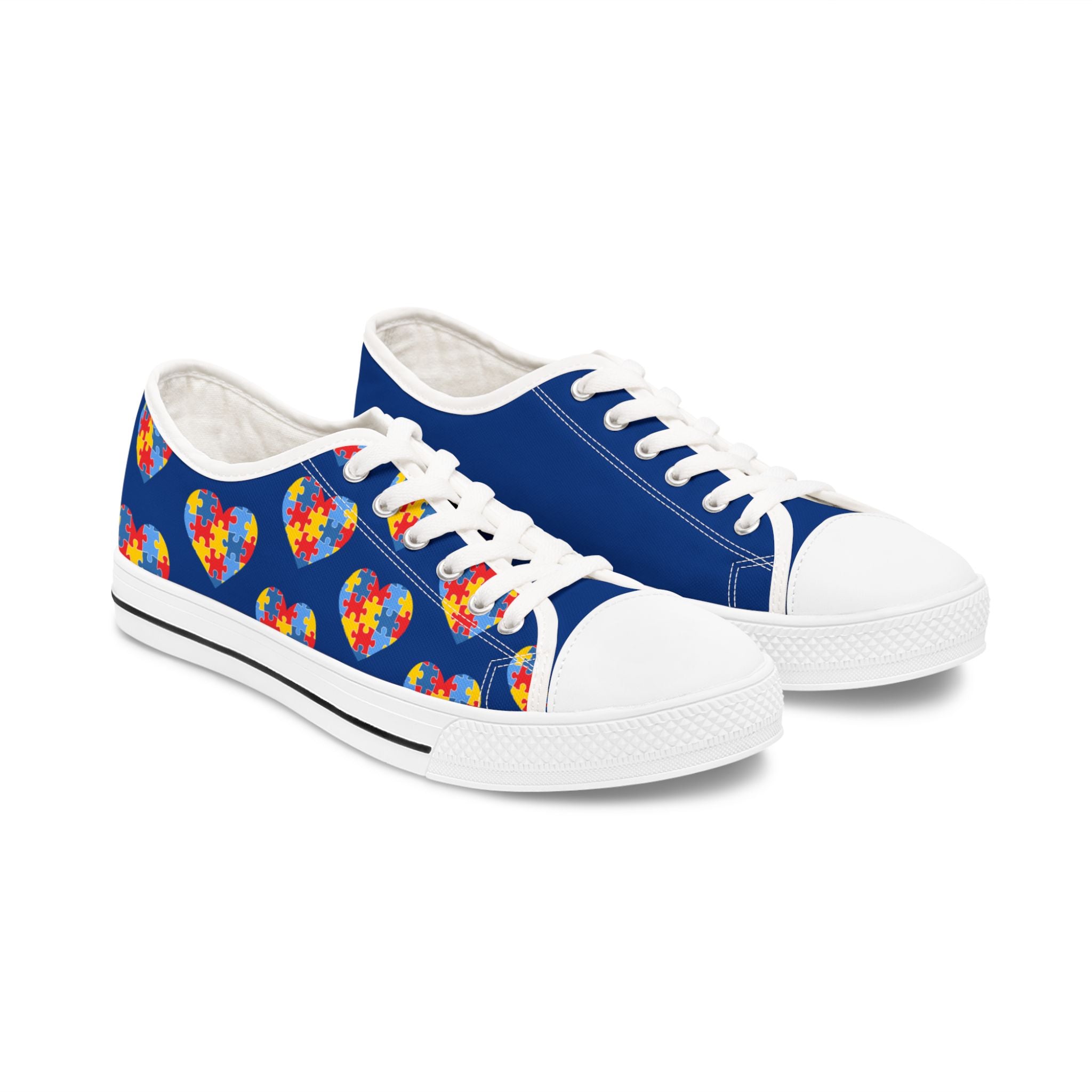 Low Top Sneakers — Blue Puzzle Heart Pattern Casual Shoes (Autism Awareness)