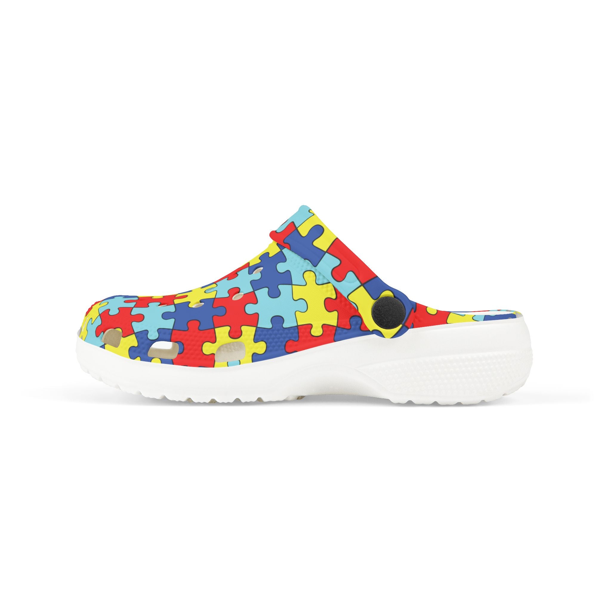 Kids Puzzle Print Foam Clogs — Colorful Autism Awareness Slip-Ons