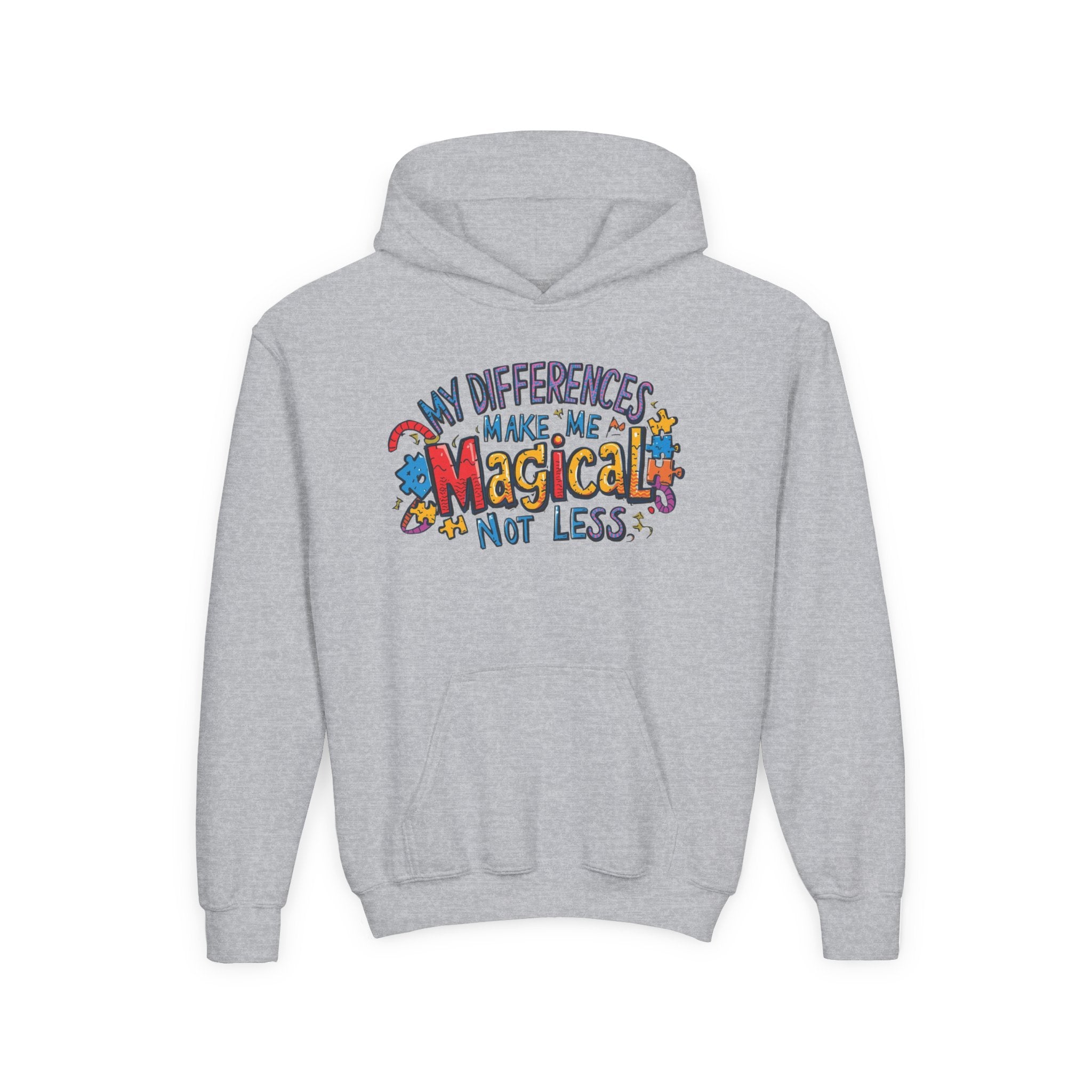 Youth Hoodie - "My Differences Make Me Magical Not Less" Positive Autism Awareness Pullover