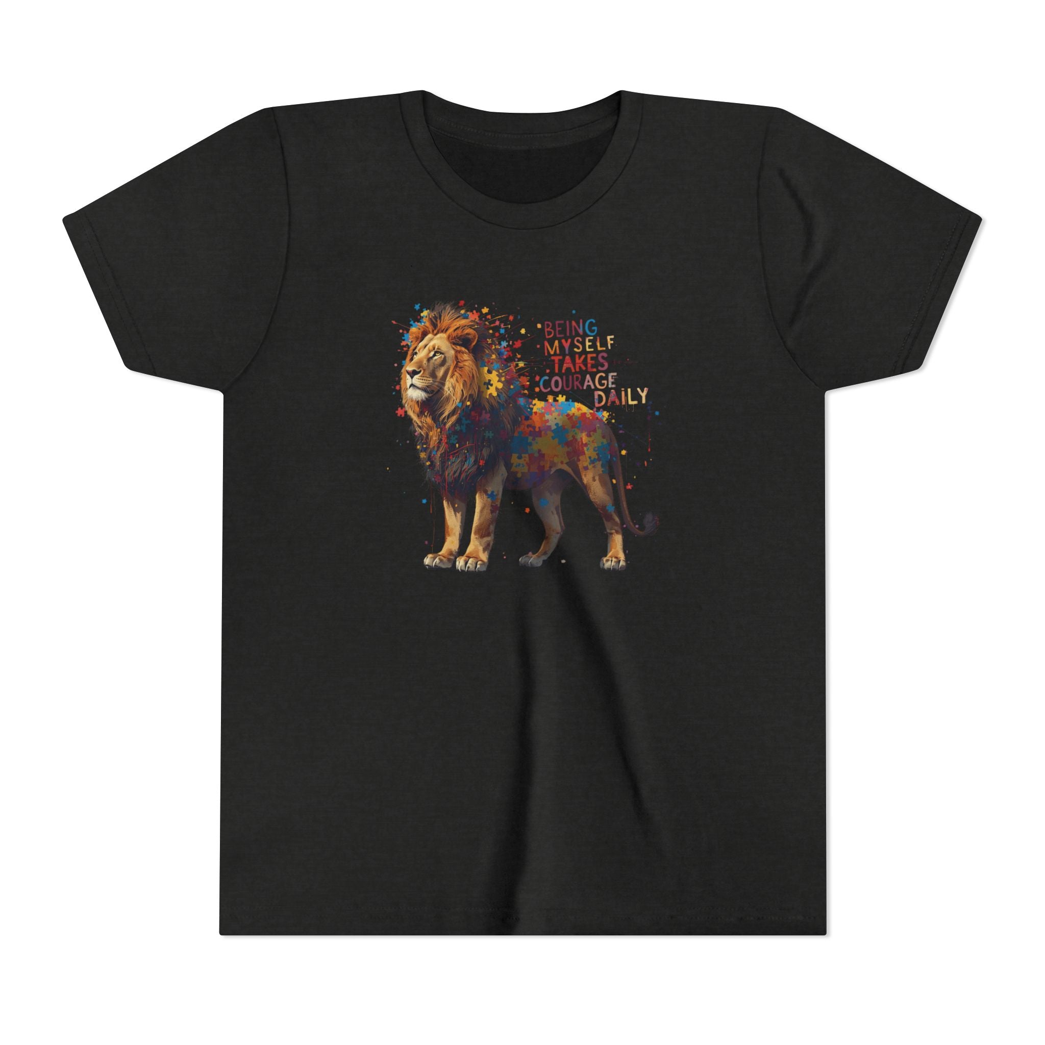 Youth Tee — Colorful Lion "Being Brave Takes Courage" Inspirational Kids Shirt