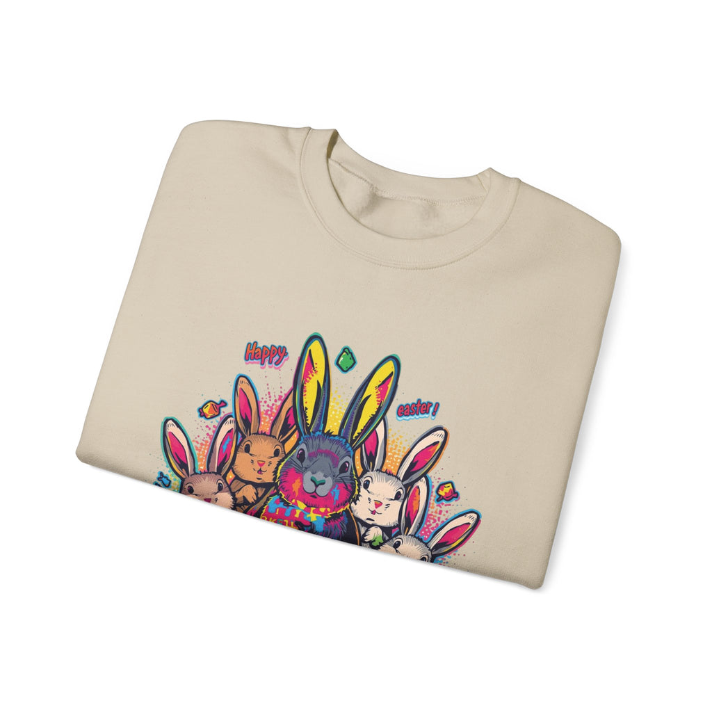 Easter Meets Autism Crewneck Sweatshirt — Colorful Bunnies & Painted Eggs Design
