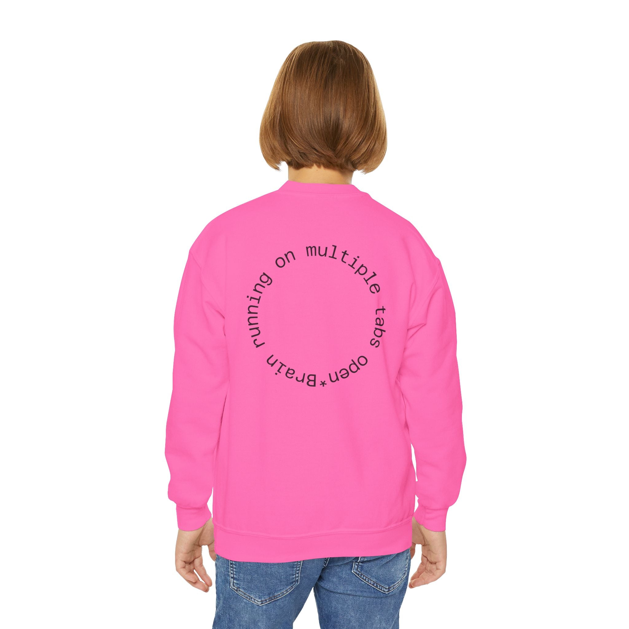 Youth Crewneck Sweatshirt — Autism Brain Graphic “Brain running on multiple open tabs”