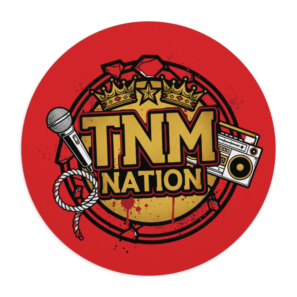 TNM Nation Round Mouse Pad — Hip Hop Microphone & Boombox Gaming Desk Mat