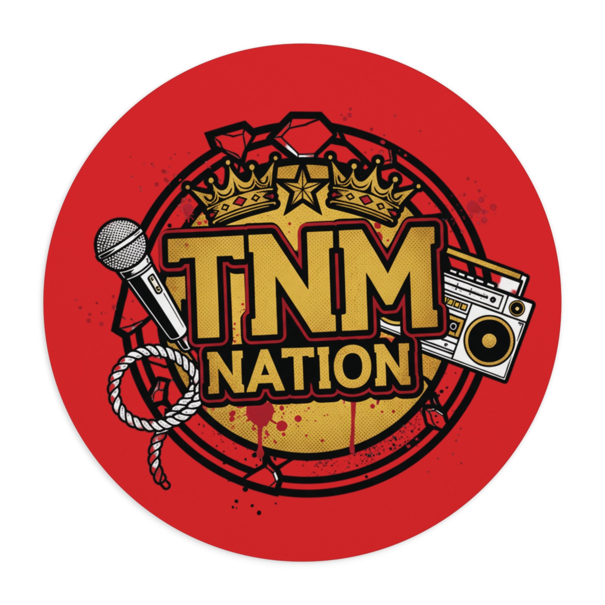 TNM Nation Round Mouse Pad — Hip Hop Microphone & Boombox Gaming Desk Mat