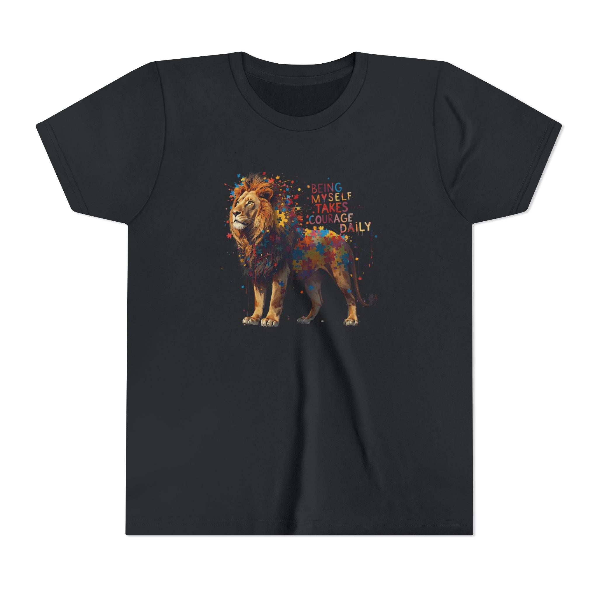Youth Tee — Colorful Lion "Being Brave Takes Courage" Inspirational Kids Shirt