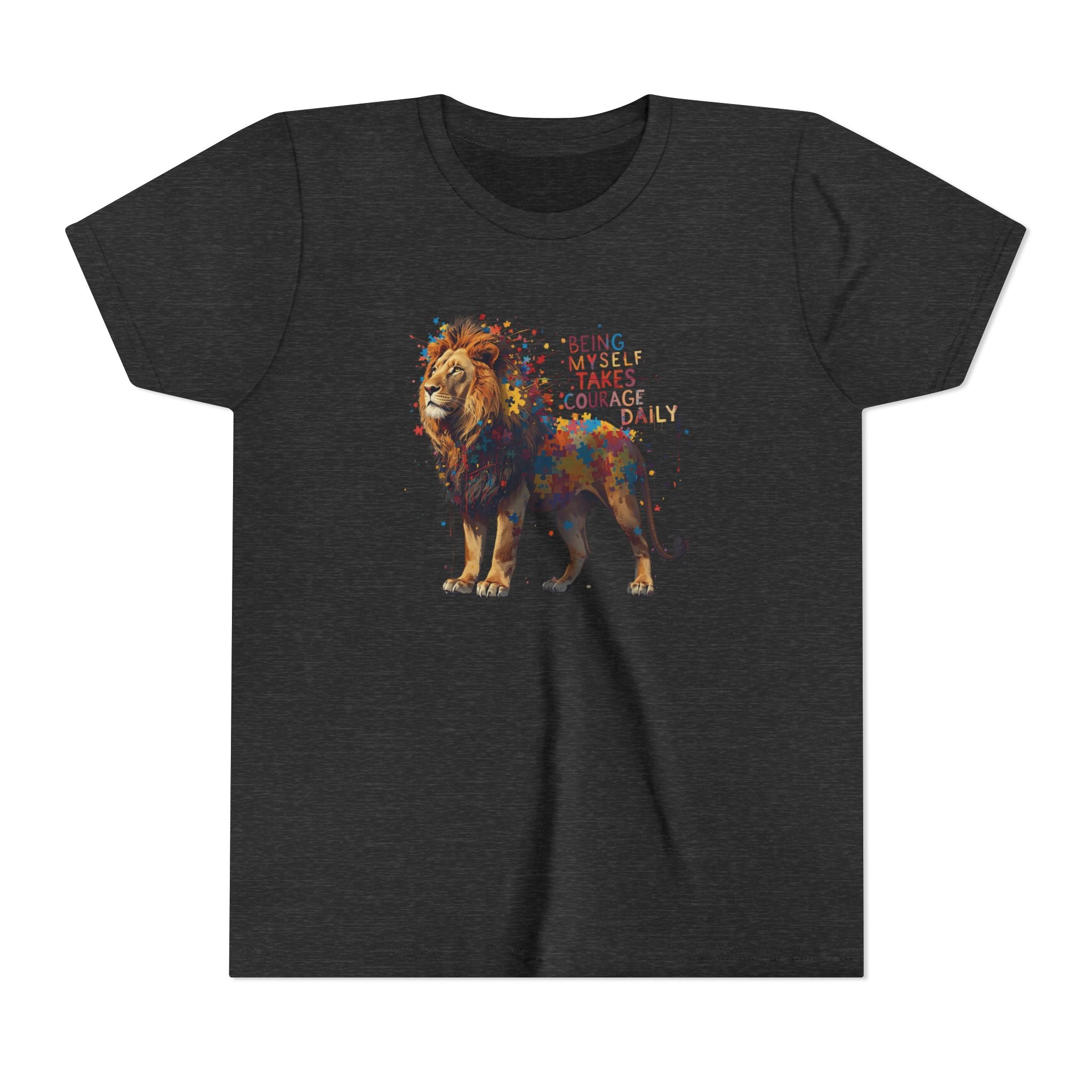 Youth Tee — Colorful Lion "Being Brave Takes Courage" Inspirational Kids Shirt