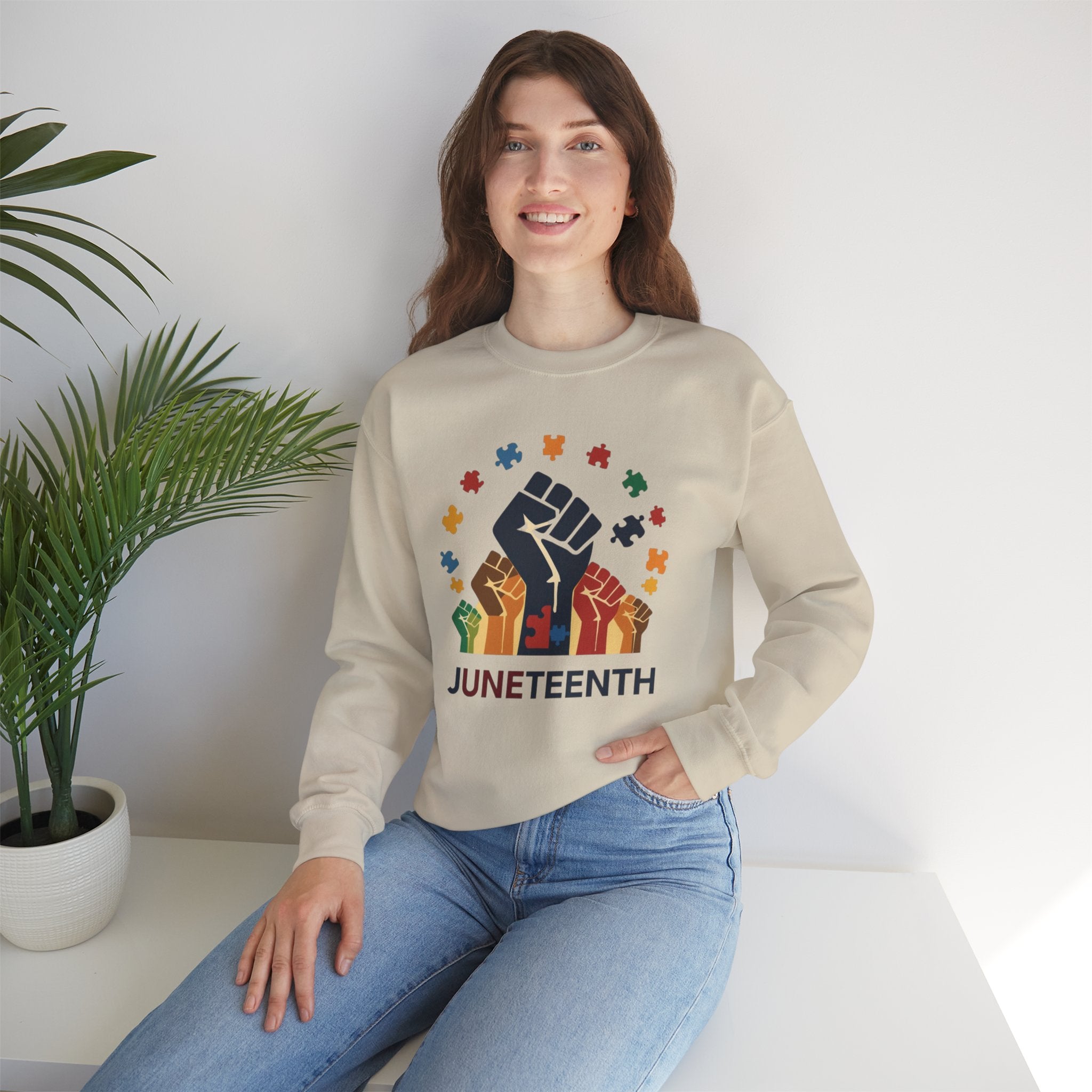 Juneteenth Meets Autism 2 Sweatshirt - Multicolor Unity Graphic Crewneck