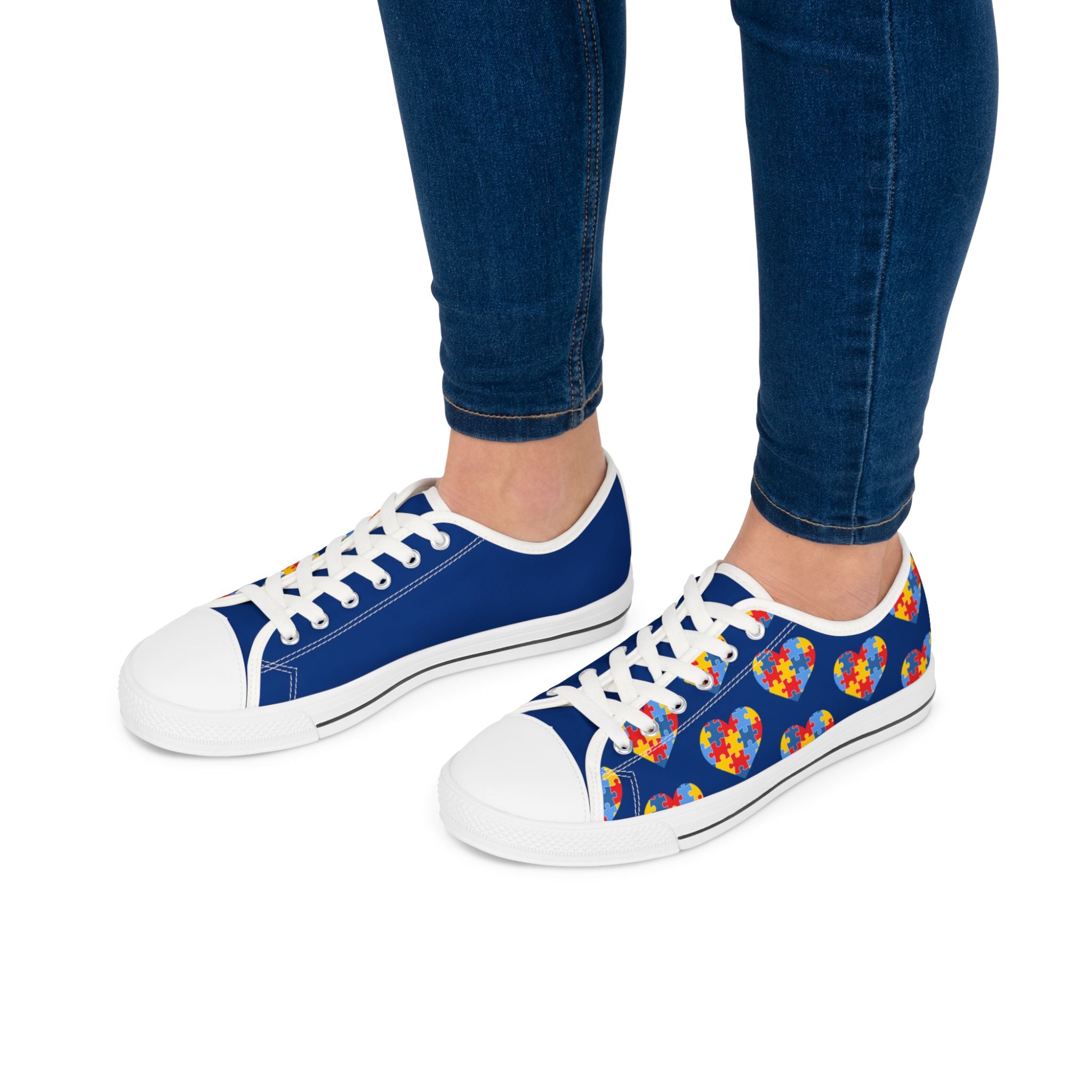 Low Top Sneakers — Blue Puzzle Heart Pattern Casual Shoes (Autism Awareness)