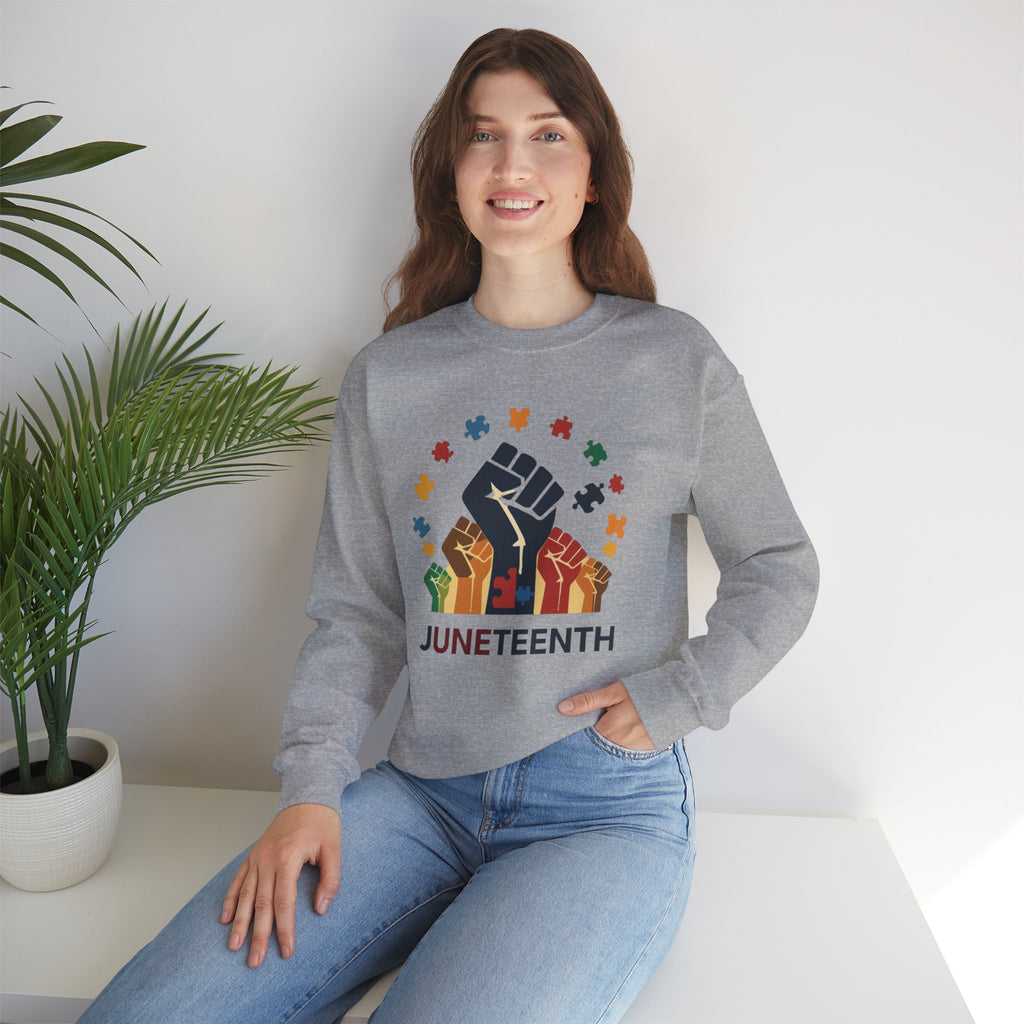 Juneteenth Meets Autism 2 Sweatshirt - Multicolor Unity Graphic Crewneck