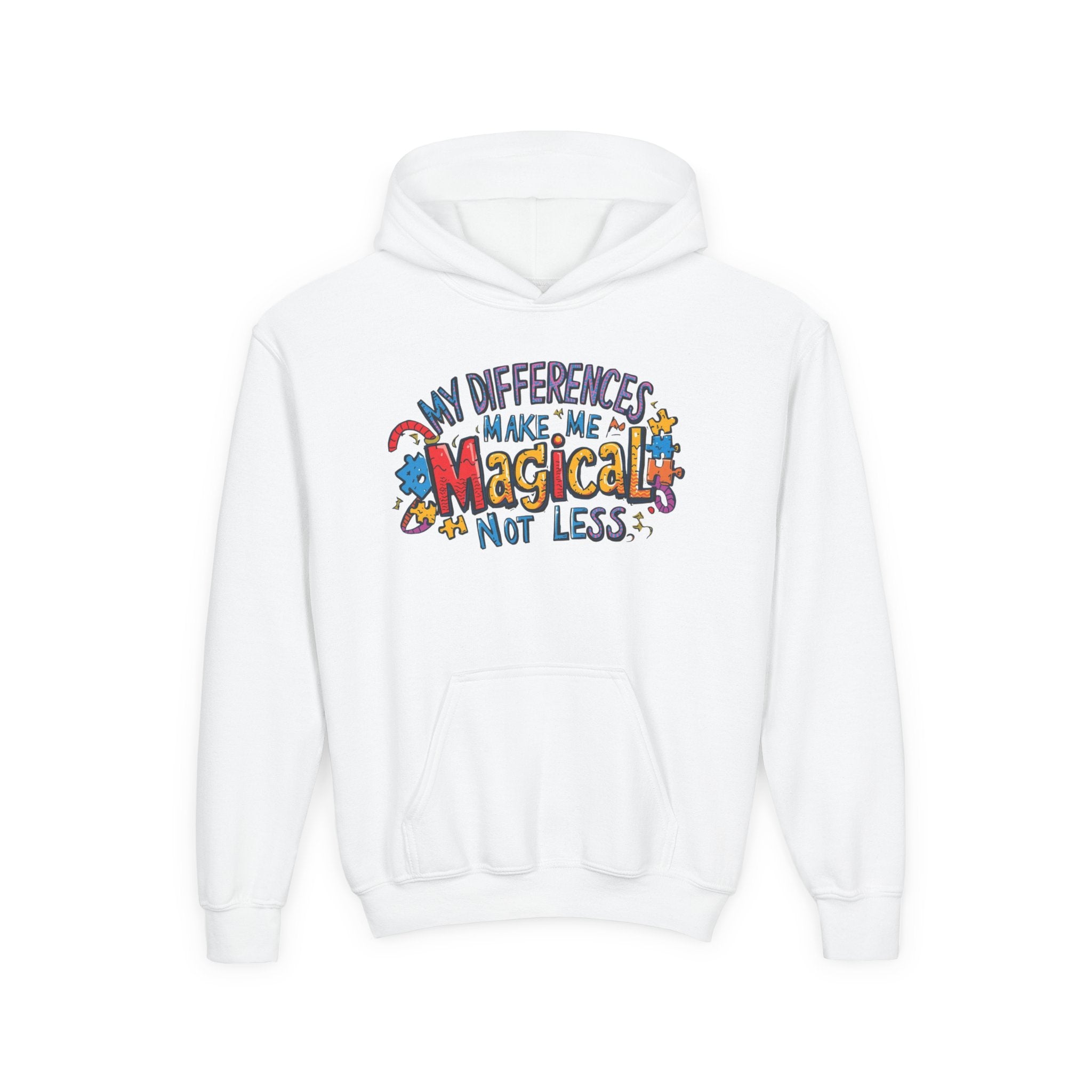 Youth Hoodie - "My Differences Make Me Magical Not Less" Positive Autism Awareness Pullover