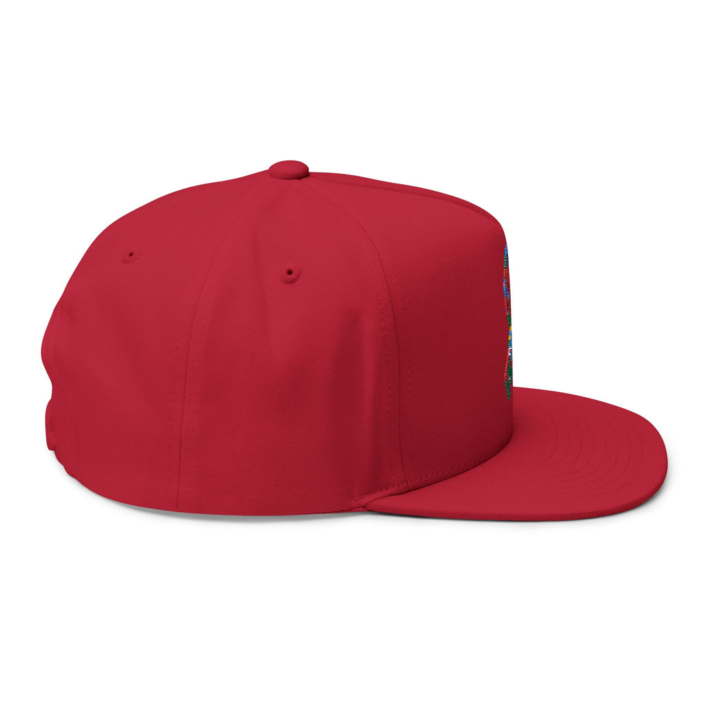 Embroidered Colorful Puzzle Ribbon Snapback Hat — Autism Awareness Flat Bill Cap