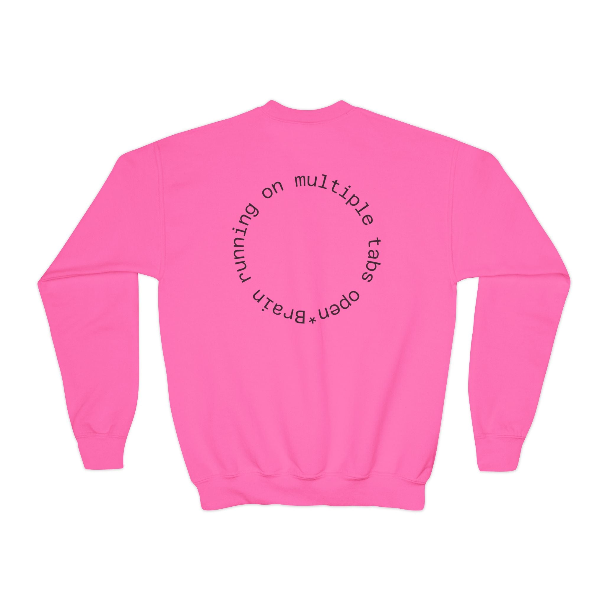 Youth Crewneck Sweatshirt — Autism Brain Graphic “Brain running on multiple open tabs”