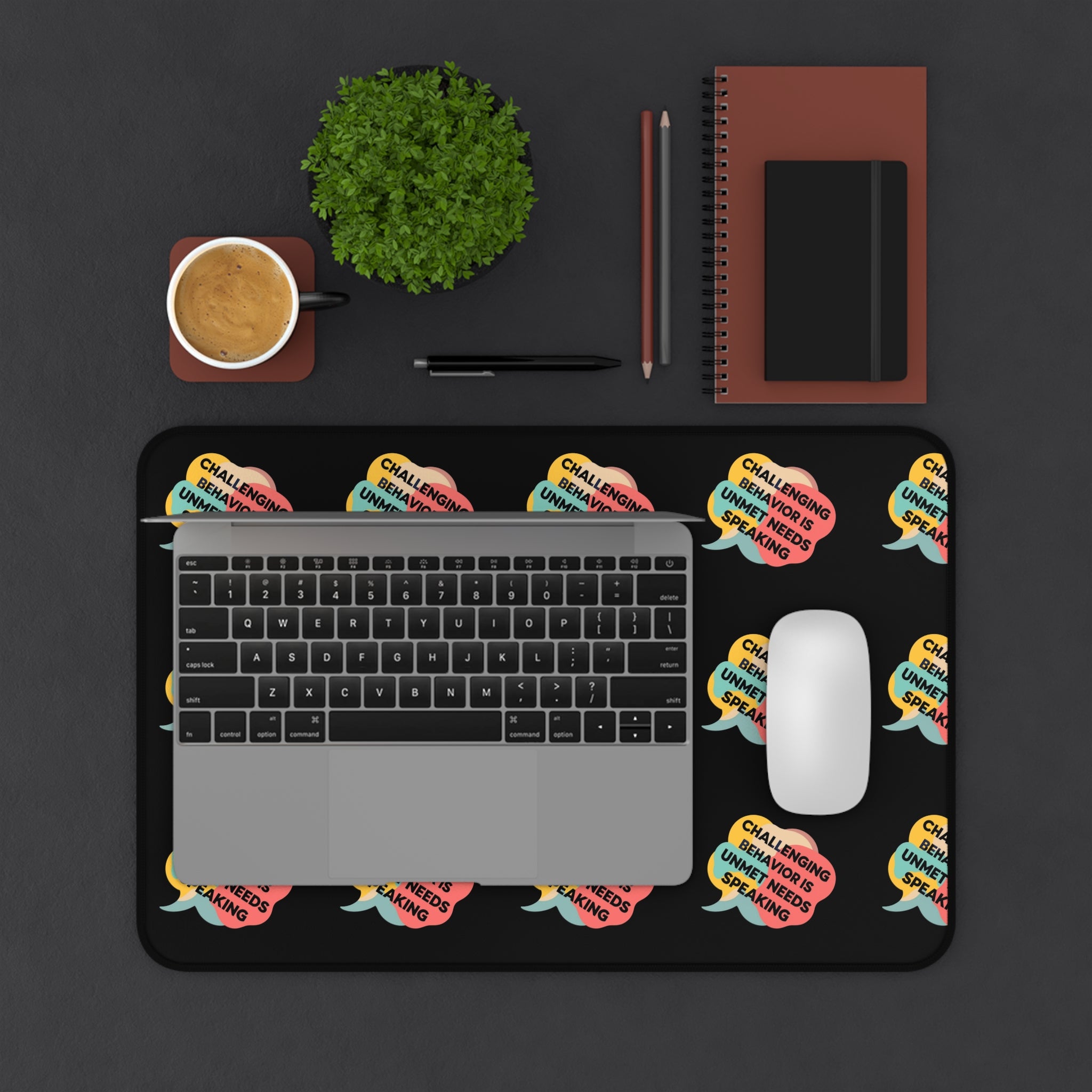 Retro Speech Bubble Desk Mat — "Challenge Accepted" Pattern