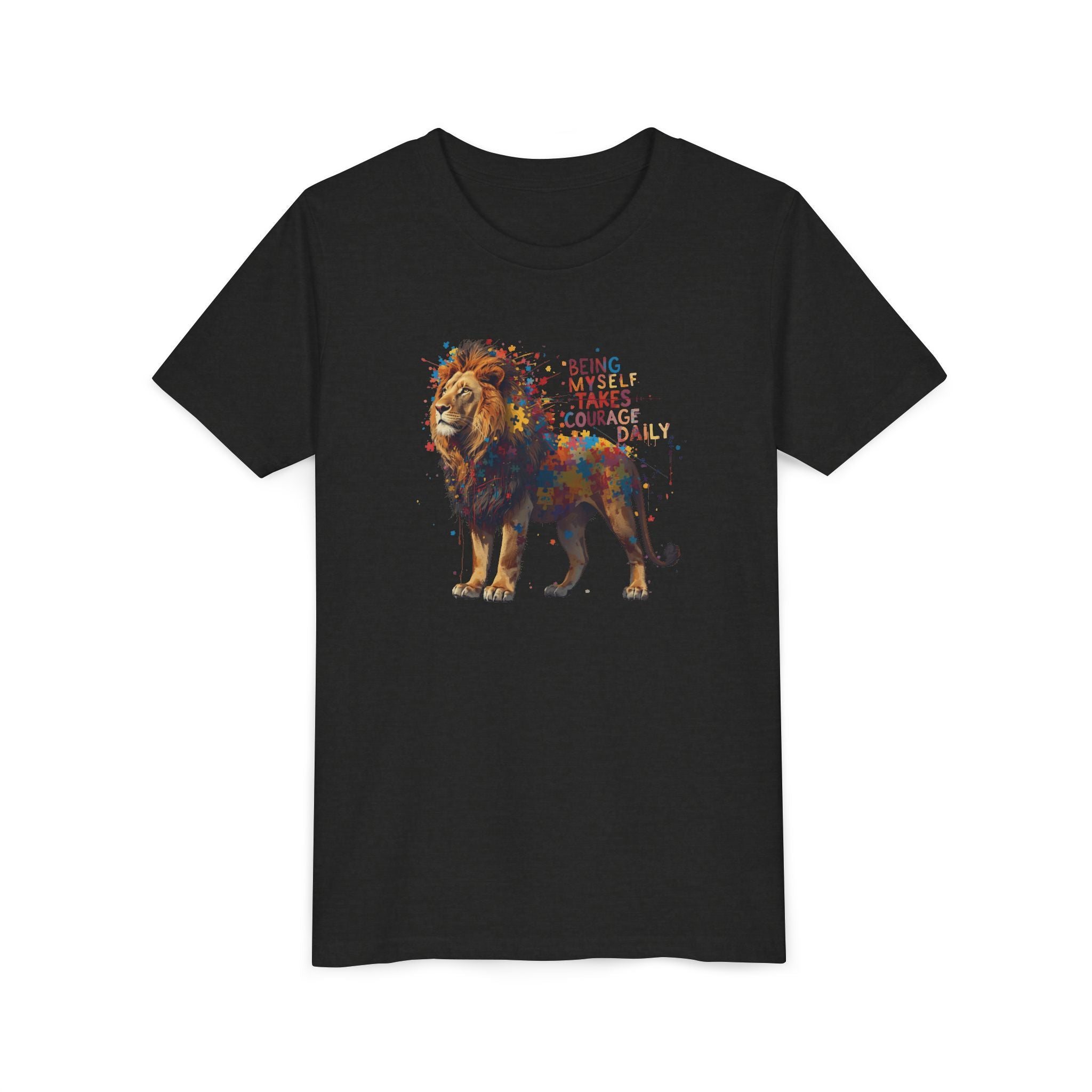 Youth Tee — Colorful Lion "Being Brave Takes Courage" Inspirational Kids Shirt