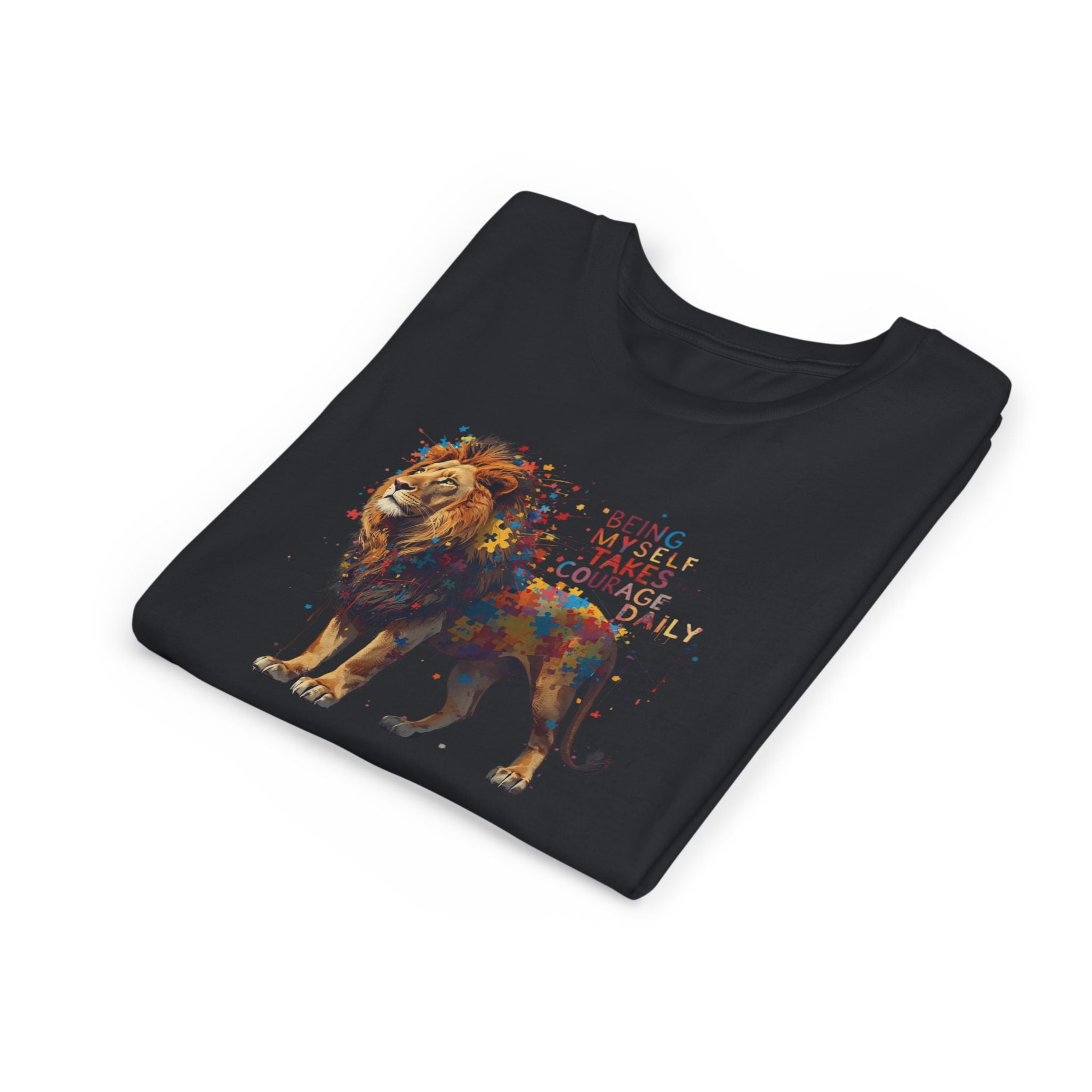 Youth Tee — Colorful Lion "Being Brave Takes Courage" Inspirational Kids Shirt