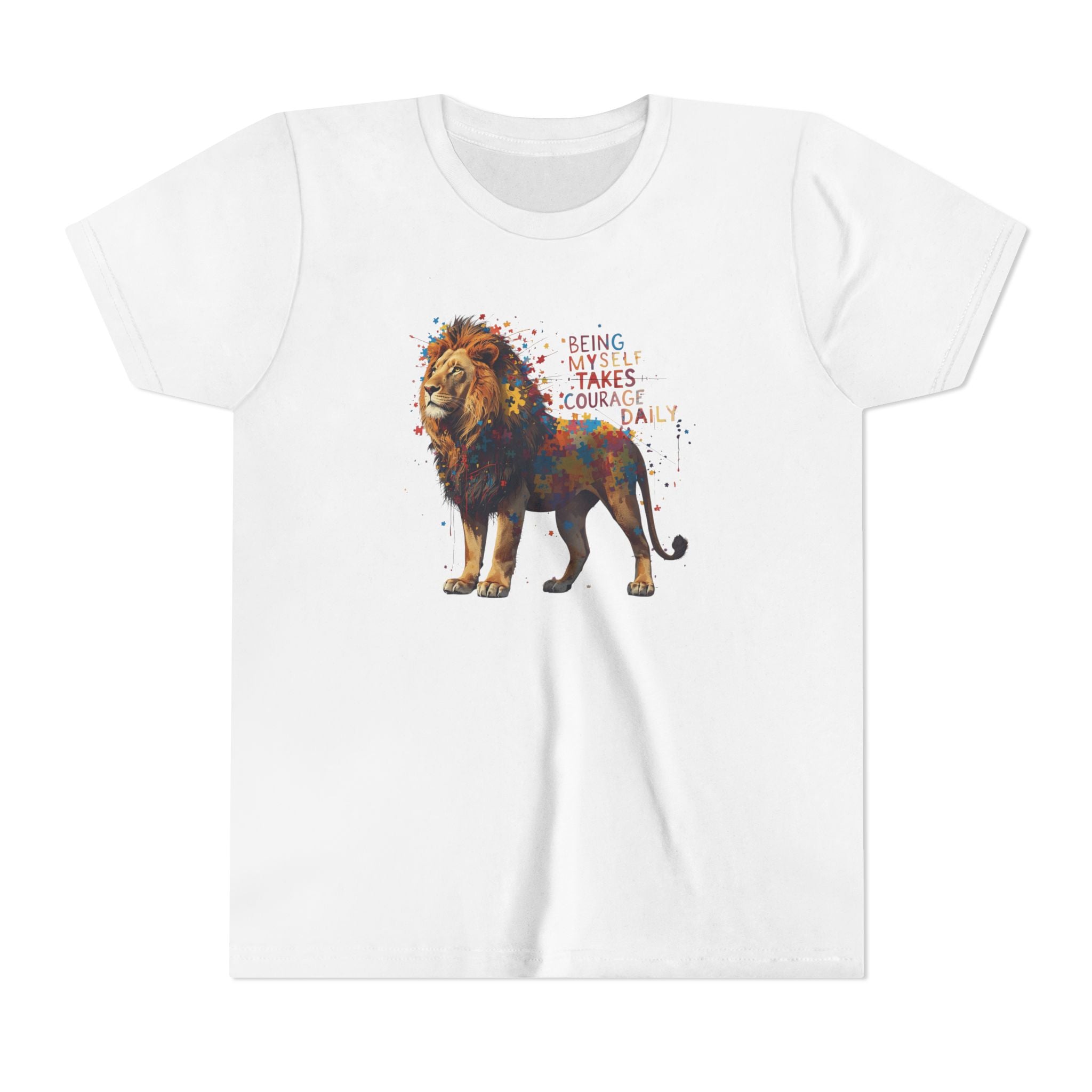 Youth Tee — Colorful Lion "Being Brave Takes Courage" Inspirational Kids Shirt
