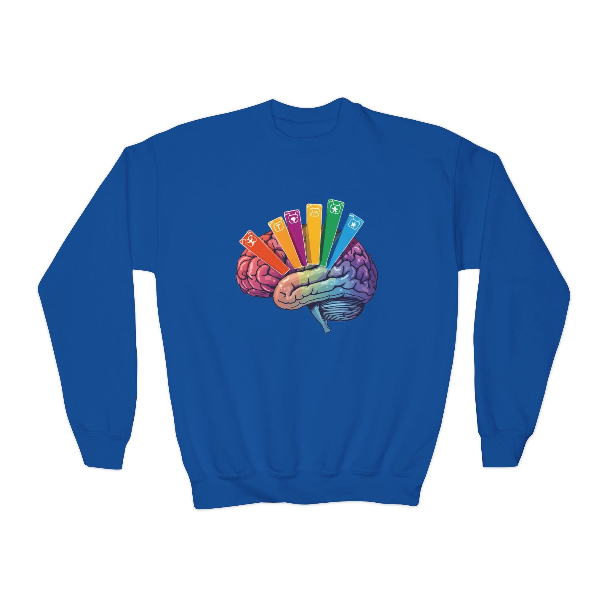 Youth Crewneck Sweatshirt — Autism Brain Graphic “Brain running on multiple open tabs”