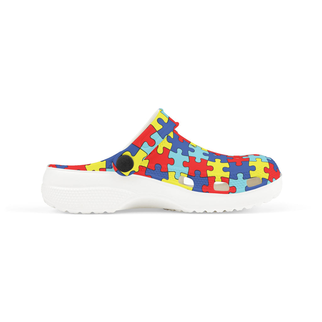 Kids Puzzle Print Foam Clogs — Colorful Autism Awareness Slip-Ons