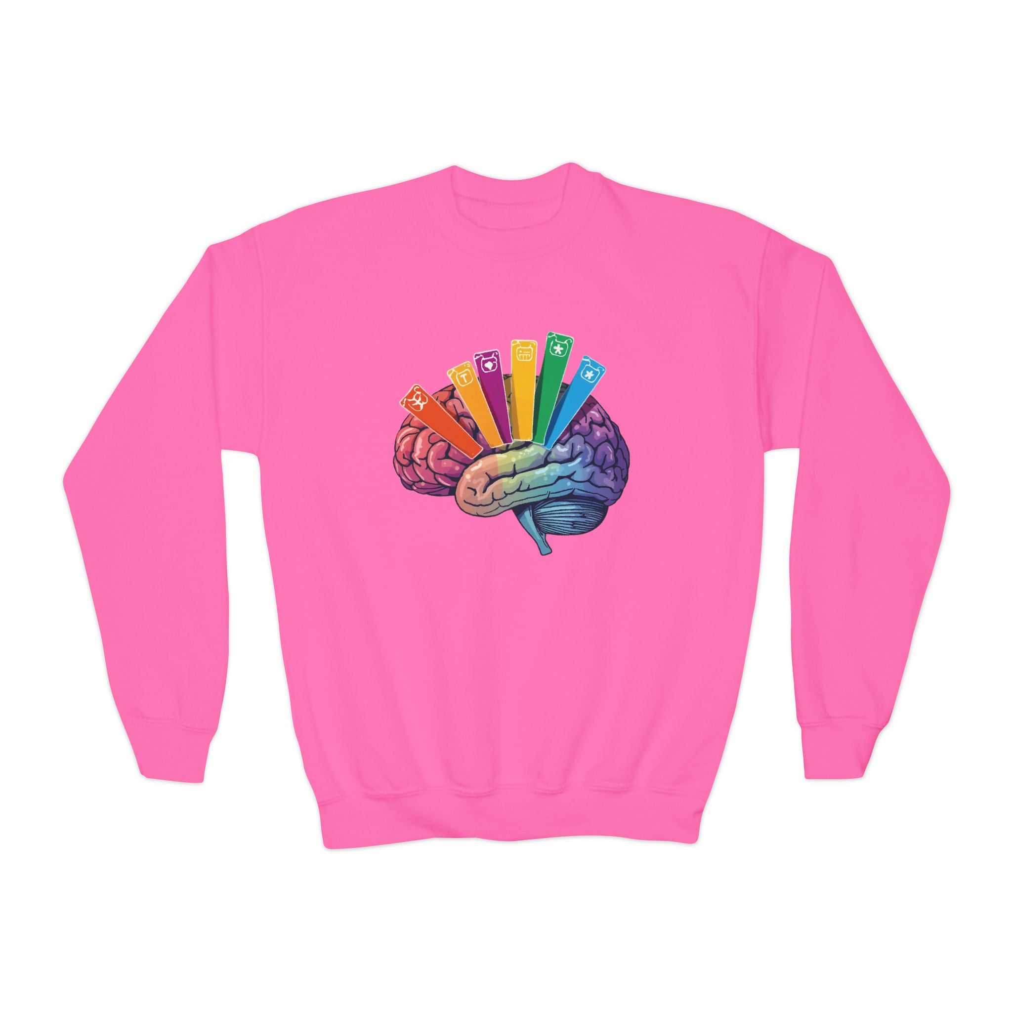 Youth Crewneck Sweatshirt — Autism Brain Graphic “Brain running on multiple open tabs”