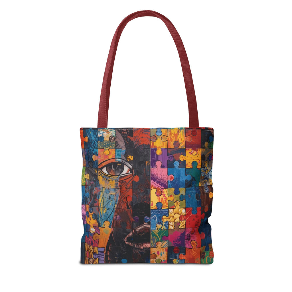 Colorful Puzzle Face Tote Bag — Abstract Art All-Over Print