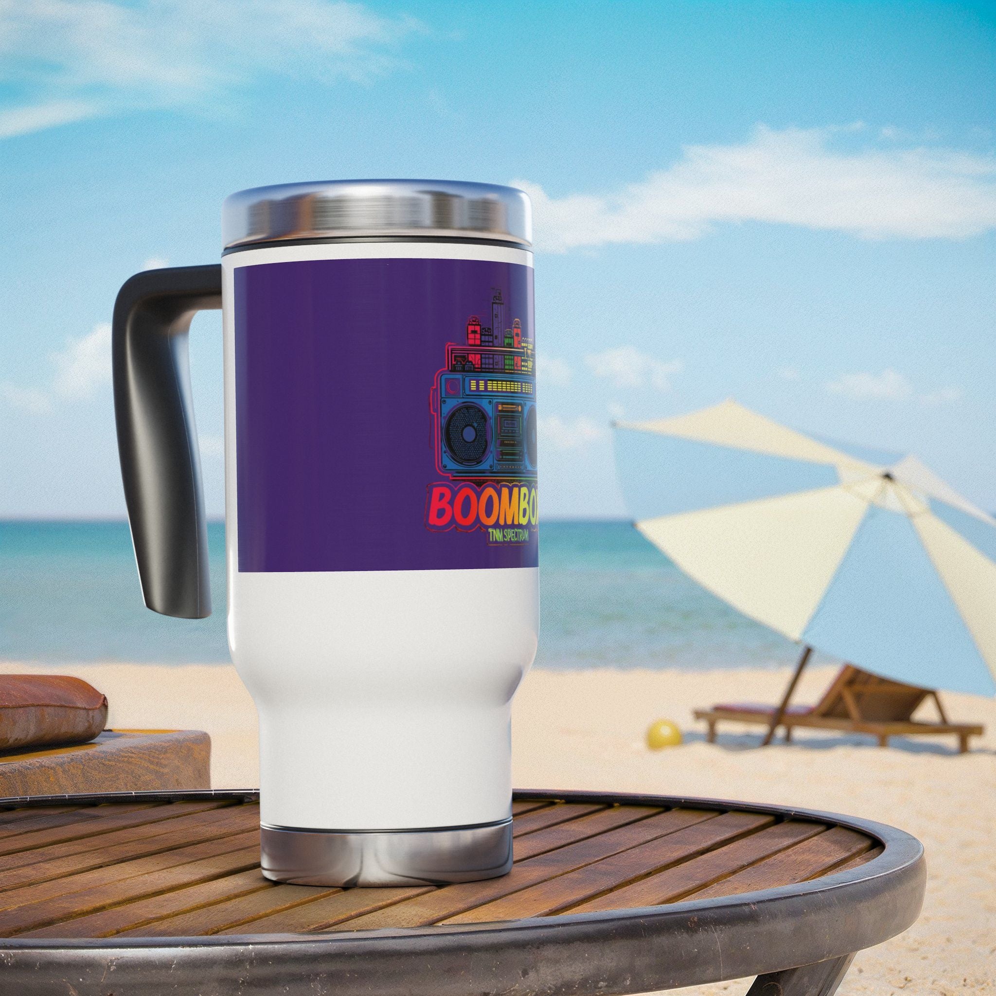 Boombox Retro Travel Mug — 14oz Stainless Steel Handle Tumbler