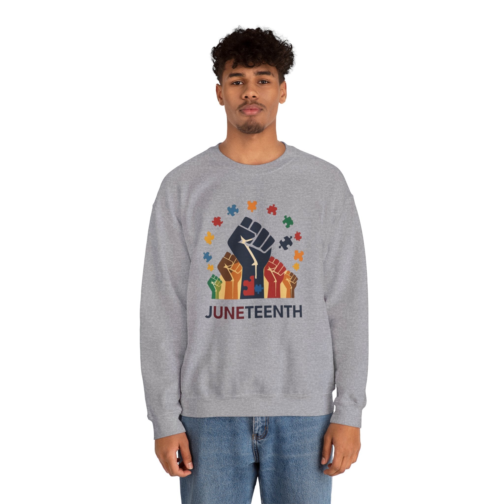 Juneteenth Meets Autism 2 Sweatshirt - Multicolor Unity Graphic Crewneck