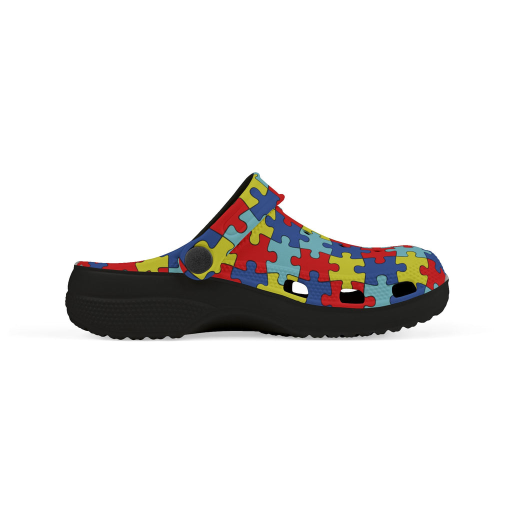 Kids Puzzle Print Foam Clogs — Colorful Autism Awareness Slip-Ons